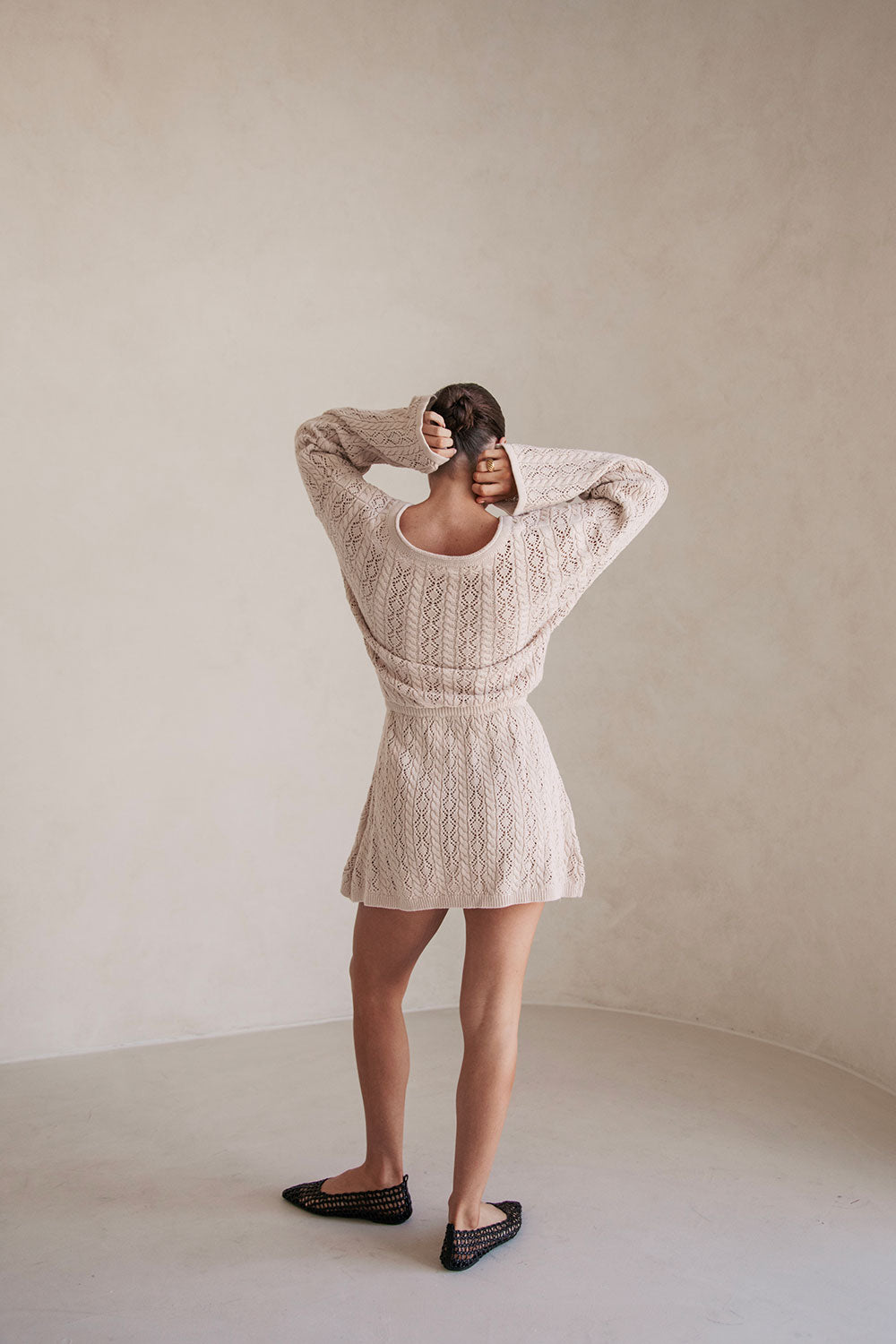 High - quality Natural Cotton Pointelle Knit Garnet Season - spanning Dress