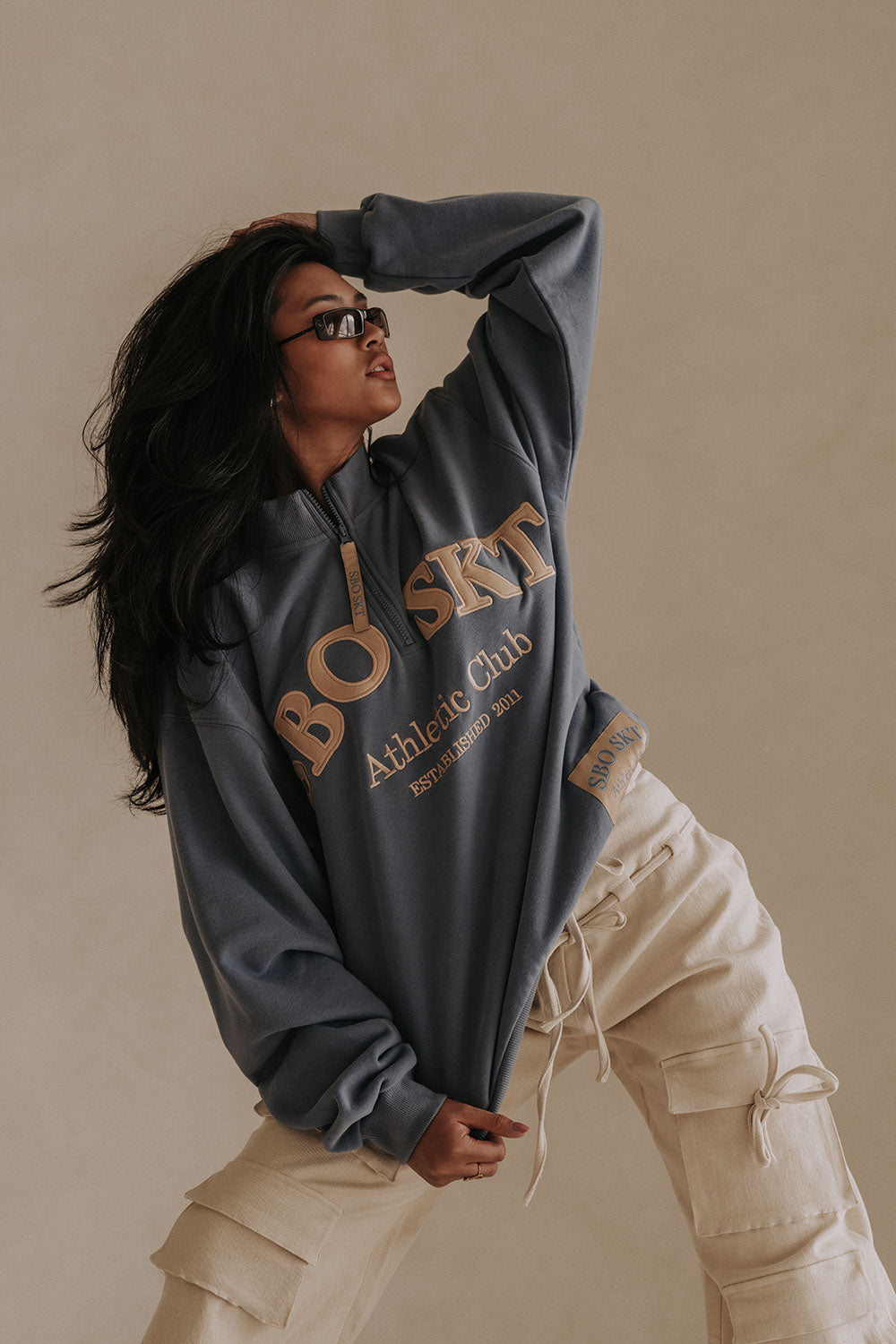 Dusty Blue High - Quality Cotton Blend Fleece - Lined Montpellier Sweater