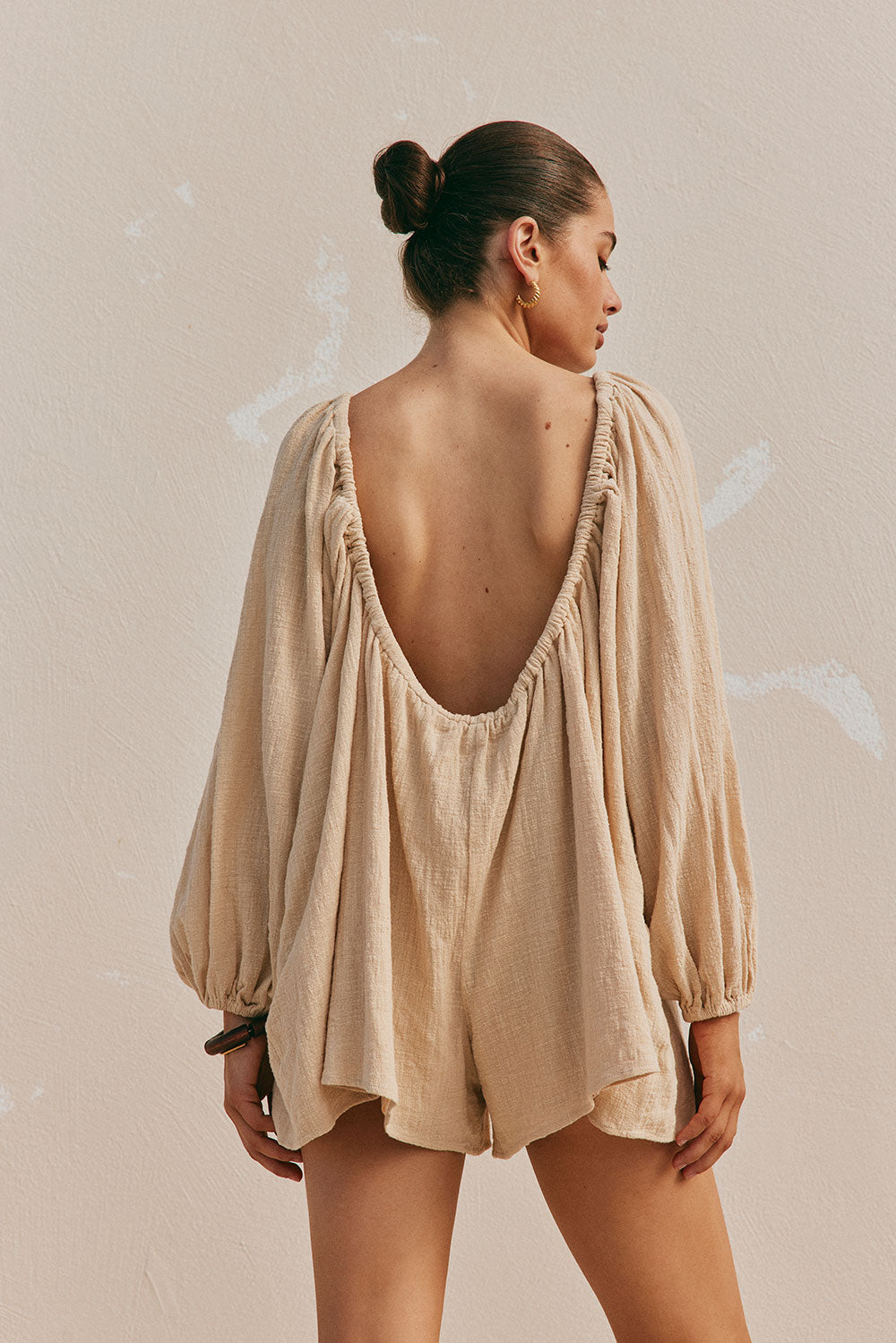 Tan High - Quality Natural Cotton Jasmin Playsuit with Unique Back Detail