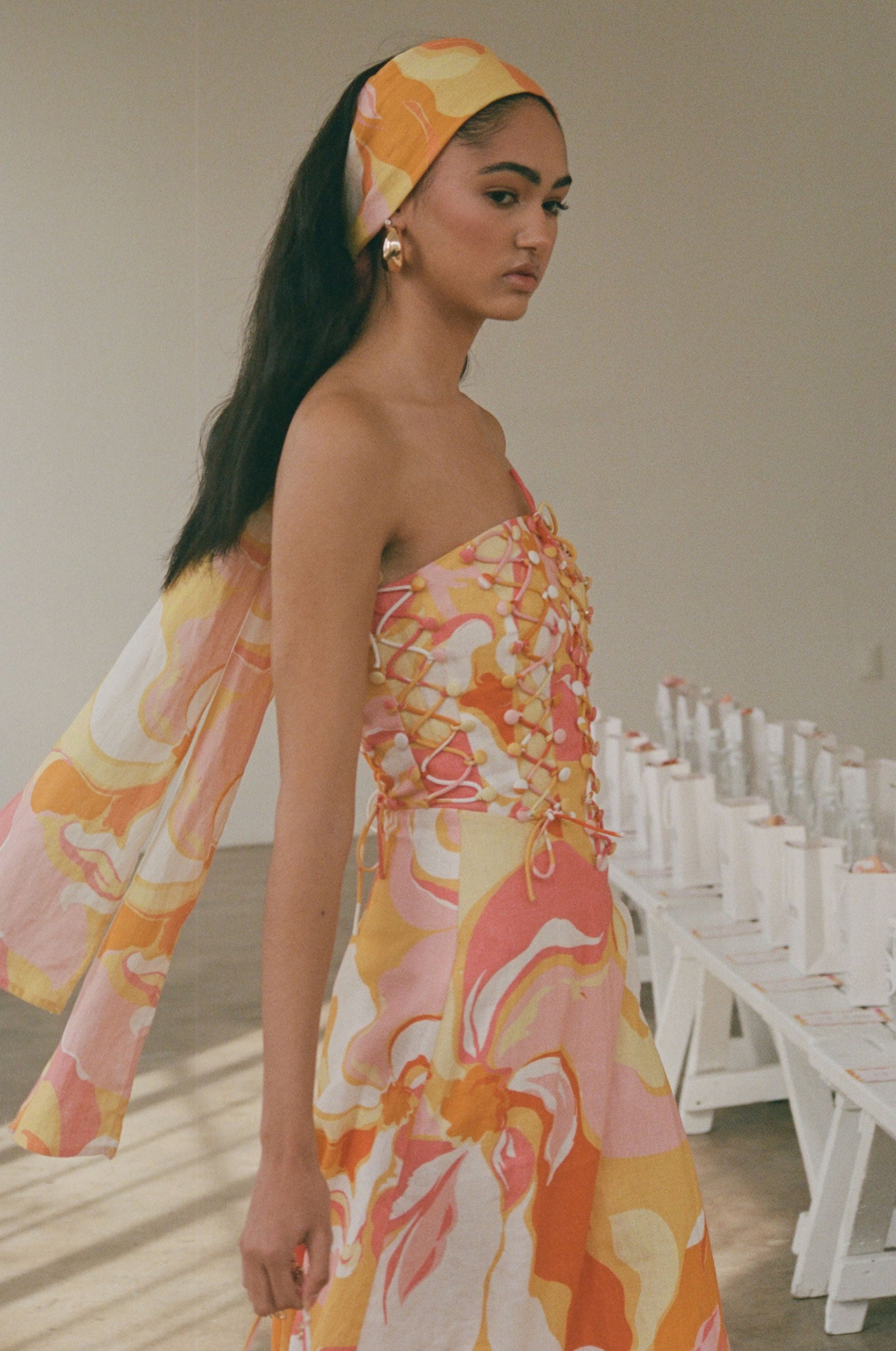 Exclusive ZACO Calista Sunset Print Strapless Maxi Event Dress - Kahlo Dress