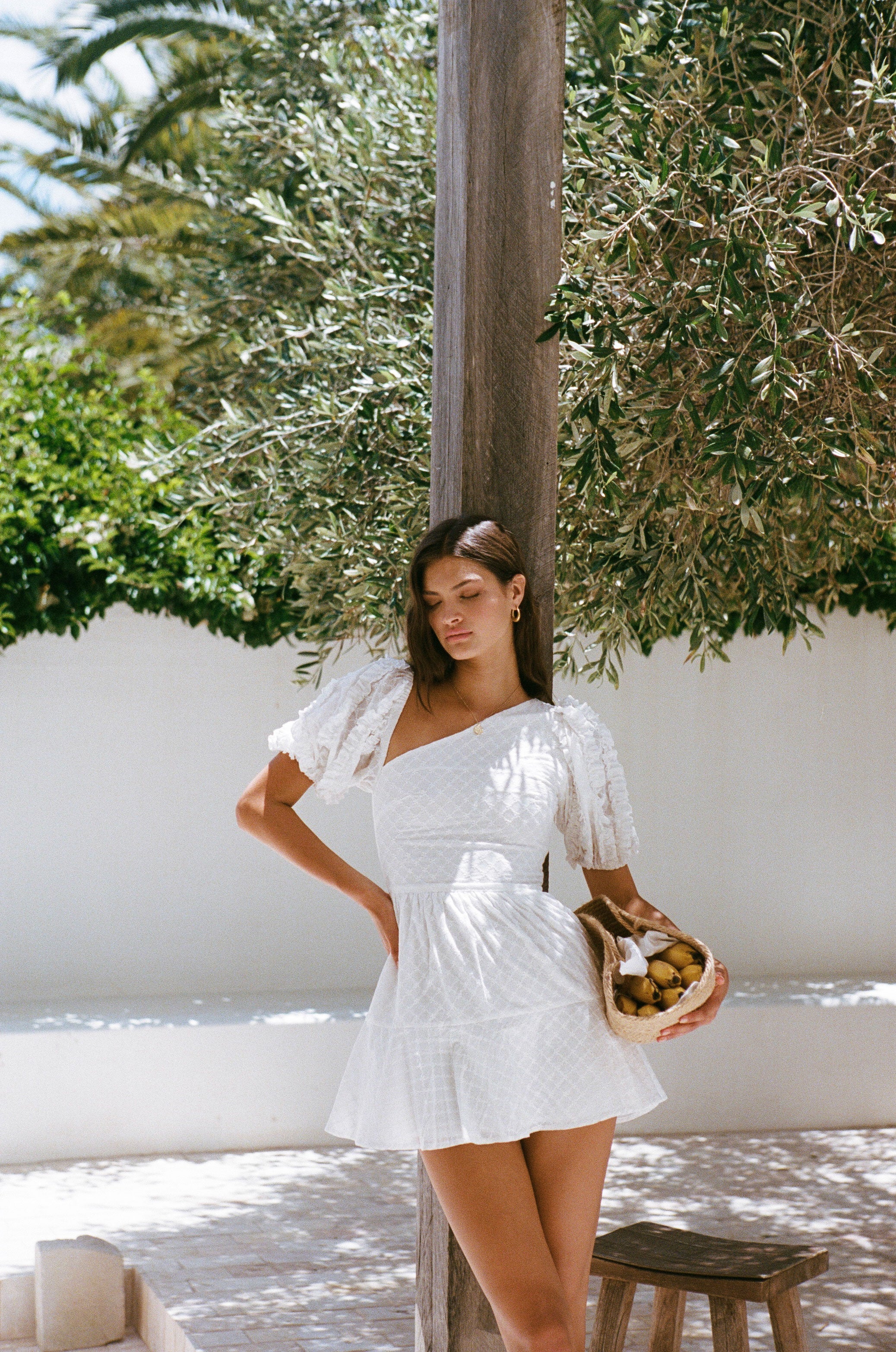 Elegant White Yaz Frill Dress with Puff Sleeves for Special Occasions
