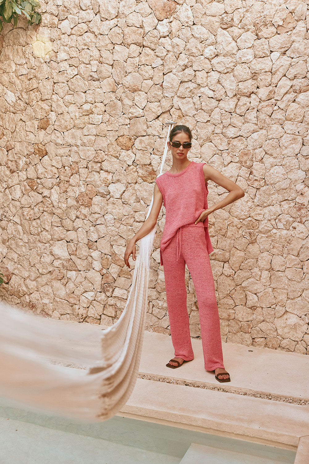 Sabo's Exclusive Louka High-Waisted Rose Pink Knit Pants