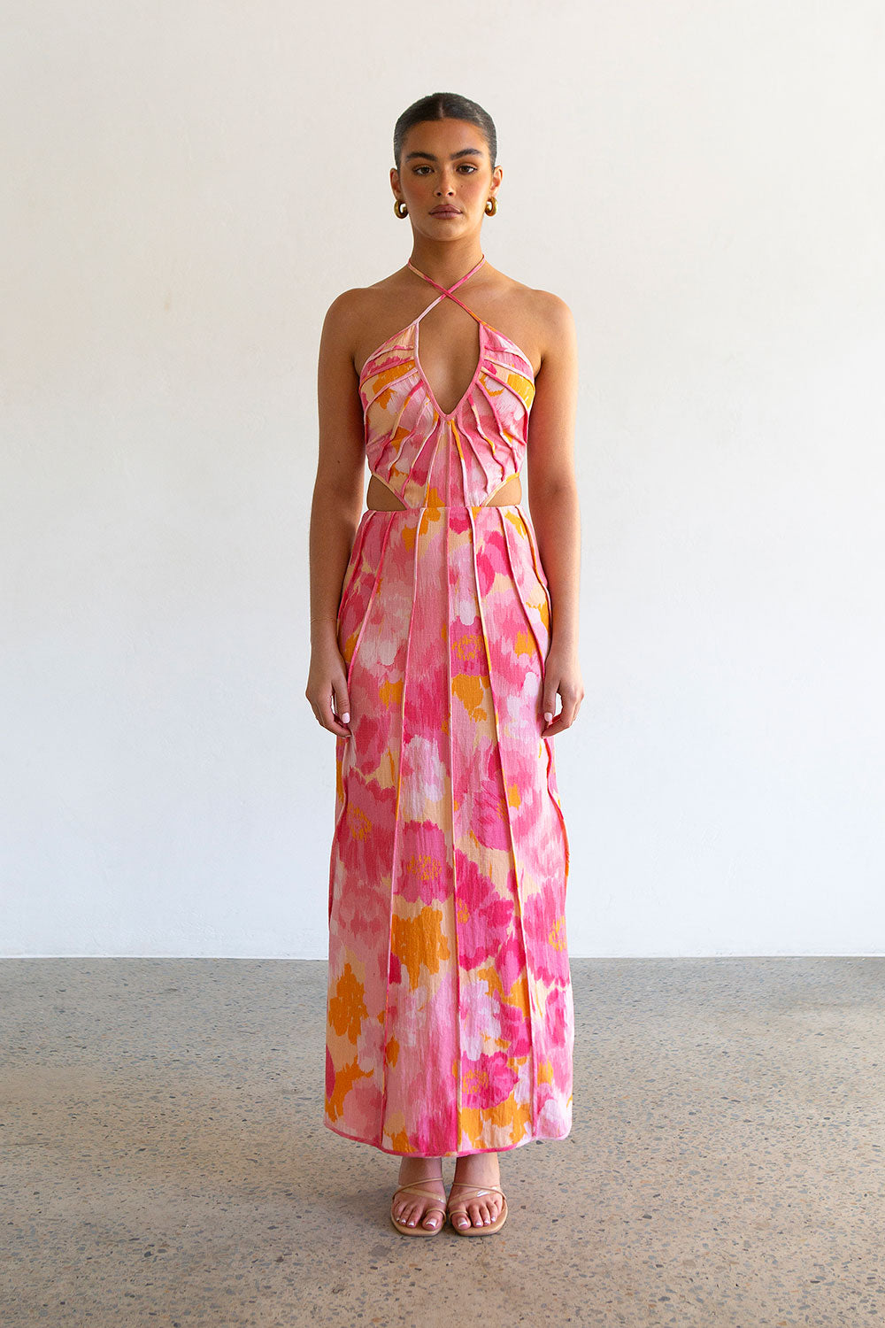 Stylish Pink Gerbera Tallulah Midi Dress - Sample Piece