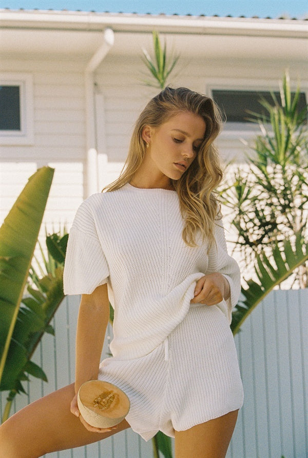 Soft Ribbed High - Waisted Off - White Calais Shorts