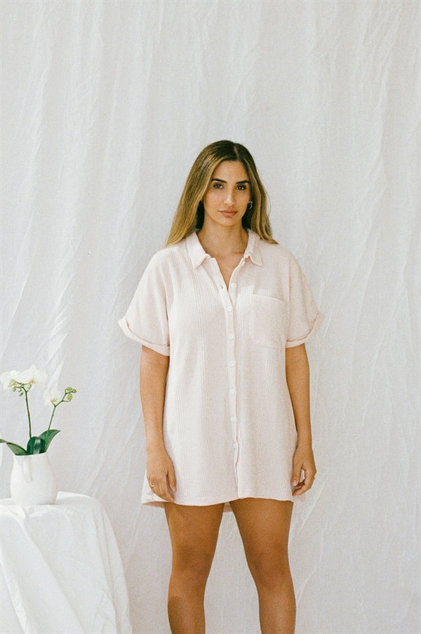 Unique Cosy Musk-colored PJ Shirt Dress - Ideal for XS Size