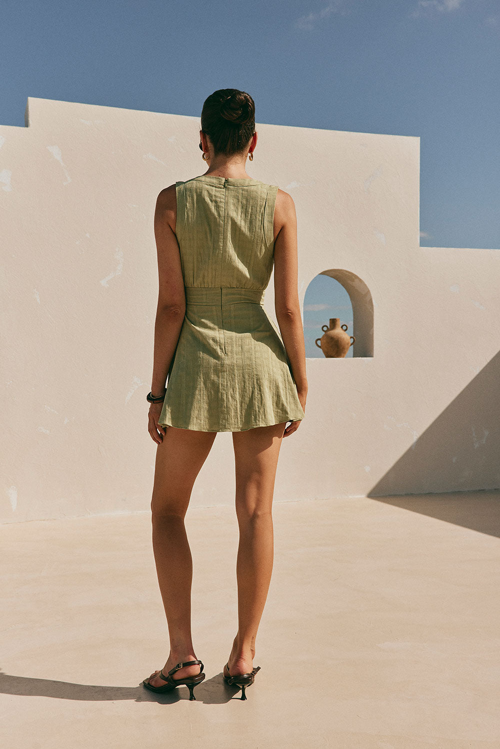 Sage Green Lightweight Cotton Shaelagh Dress with Unique Design