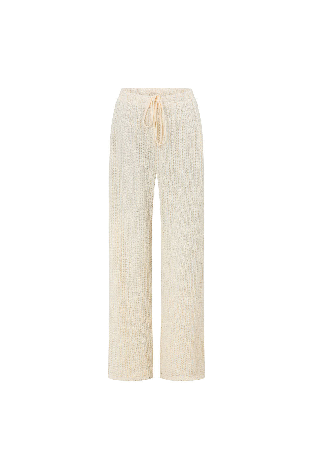 Luxurious Cream-hued Takito Woven Pants with Elasticated Waist