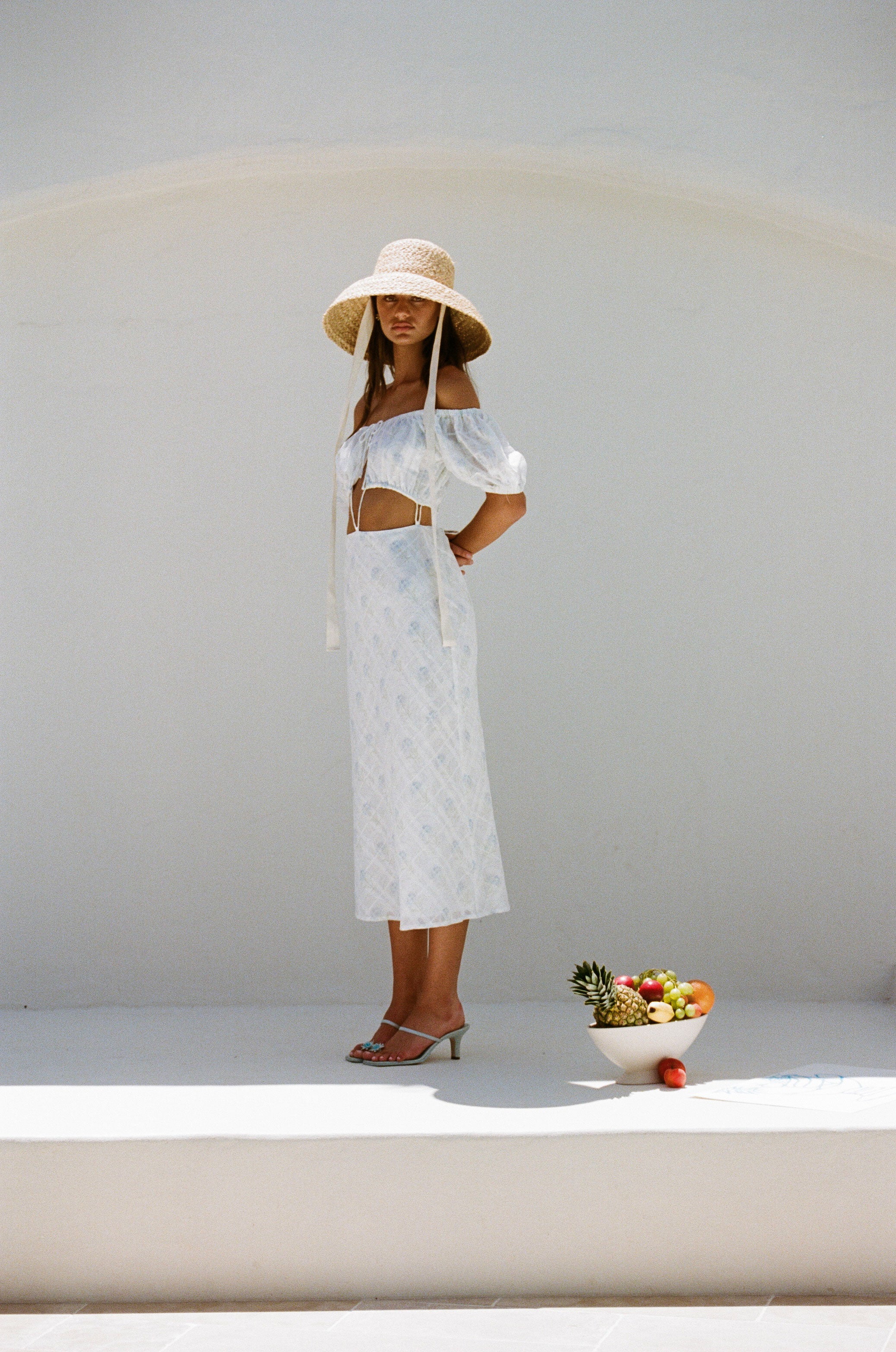 Exquisite Natural Cotton Dahli Dress with Dainty Bouquet Print