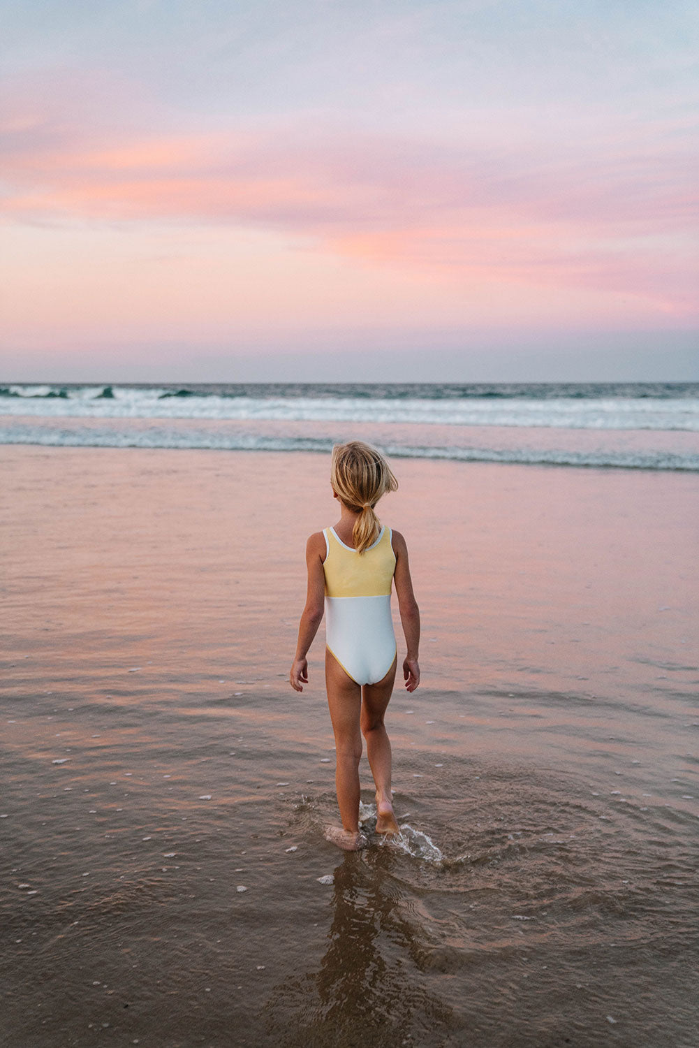 High - Quality Yellow Ariel Stretchy Ribbed Kids' Swimsuit