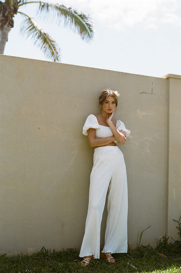 Lalita Women's High-Waisted Wide-Leg Ribbed Cotton Pants for a Relaxed Sunday Look