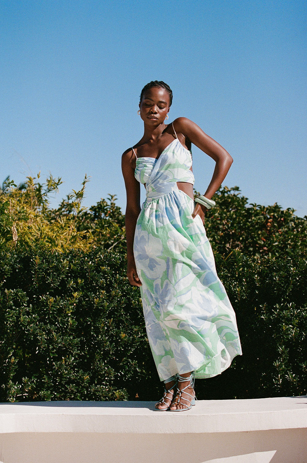 SABO LUXE Women's Iris Midi Dress with Exclusive Spring Petals Pattern for Events