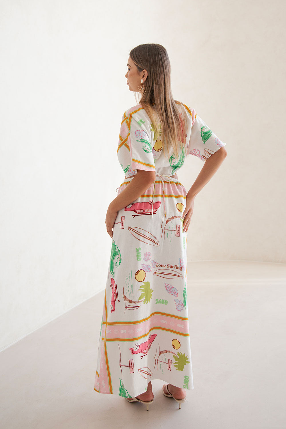 Exclusive Scarf Calypso Print Naya Wrap Dress in Linen - Cotton Blend
