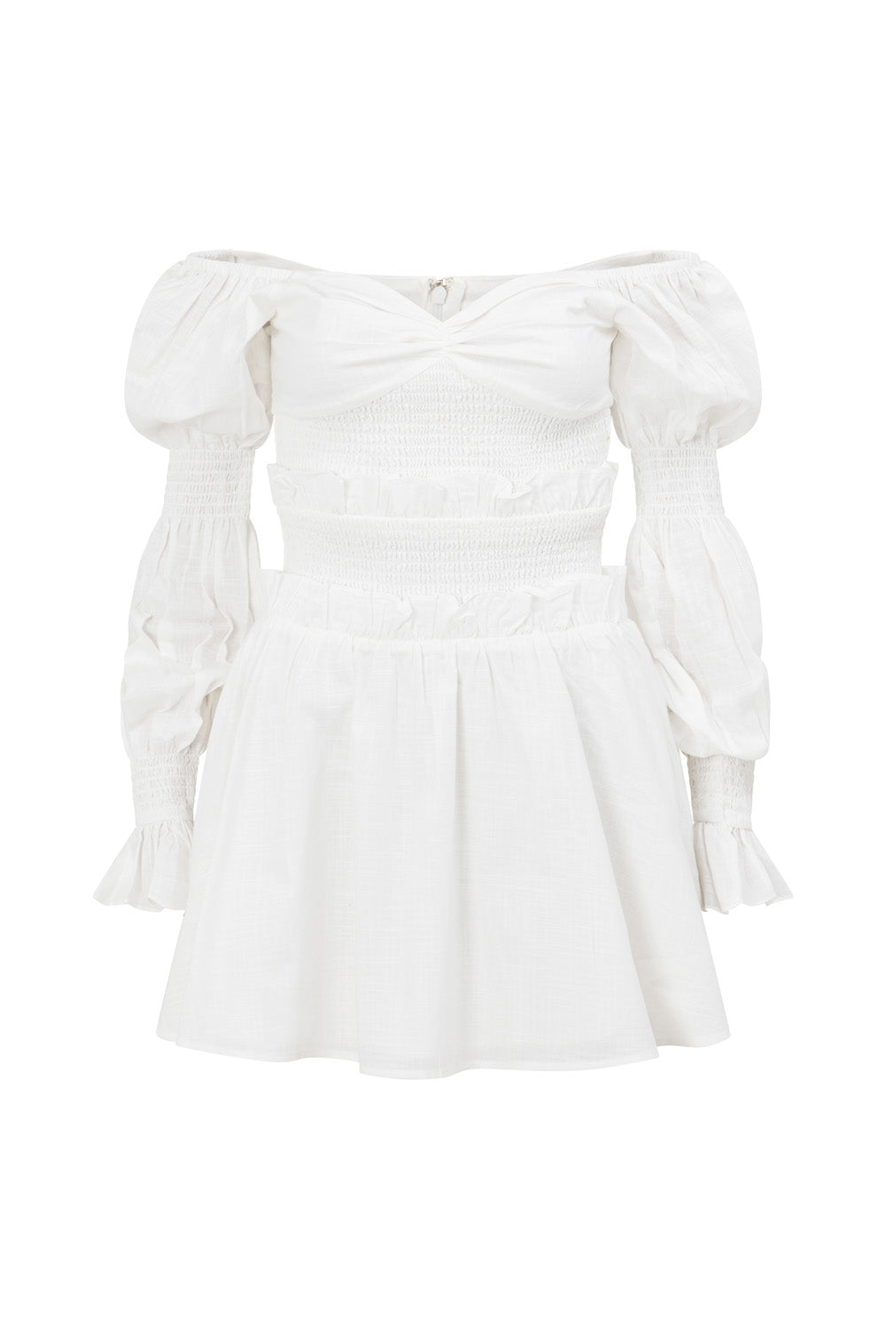 Elegant White Santiago Off - Shoulder Cotton Dress