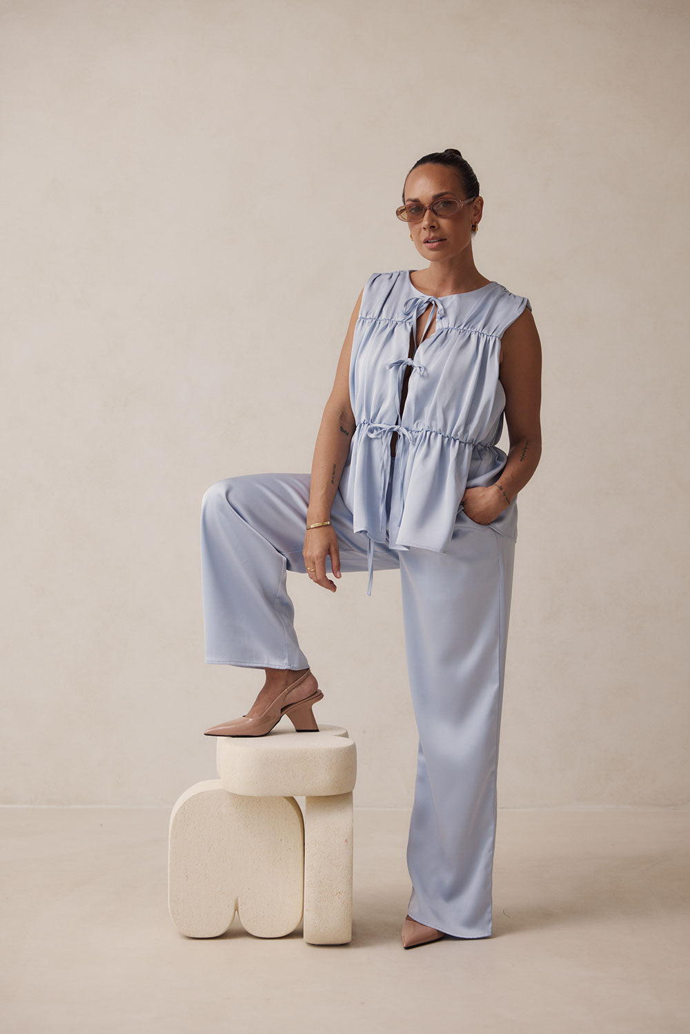 Blue Soft-Hued Juliette Pregnancy and Postpartum Pants