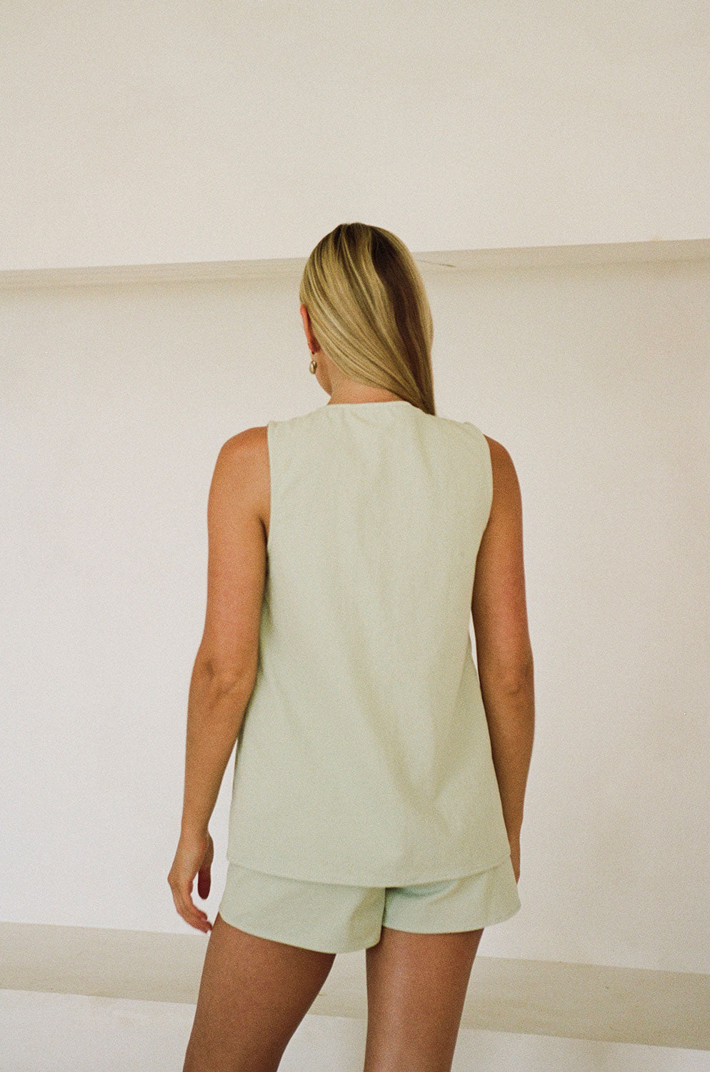 Soft Mint Hue Structured Natural Cotton Loralei Top