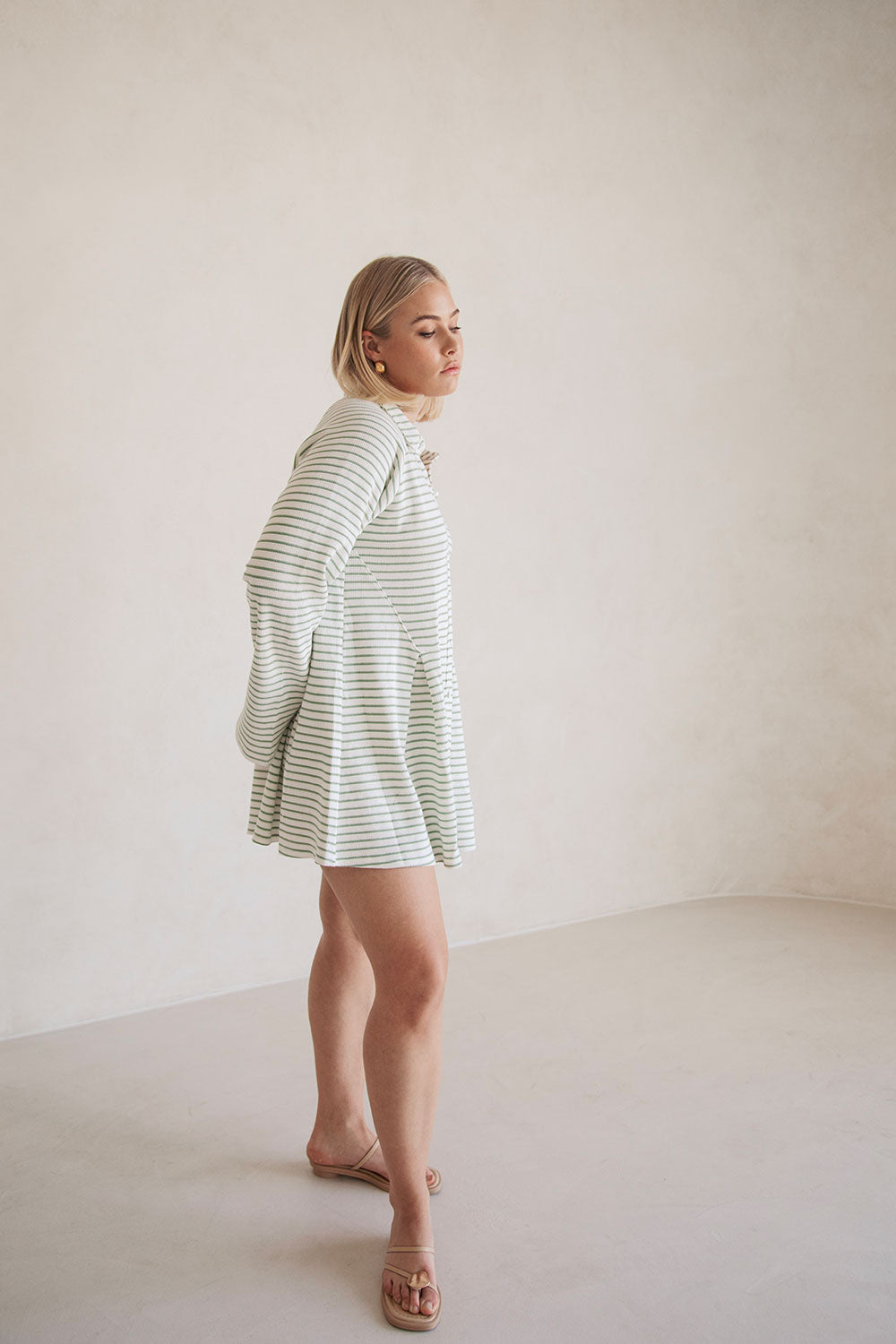 Sabo's Exclusive Mint and Off - White Striped Natural Cotton Blend Myra Dress