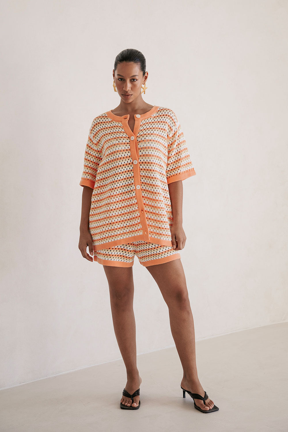 Stylish Orange Chantel Knit Shorts for a Vintage Look