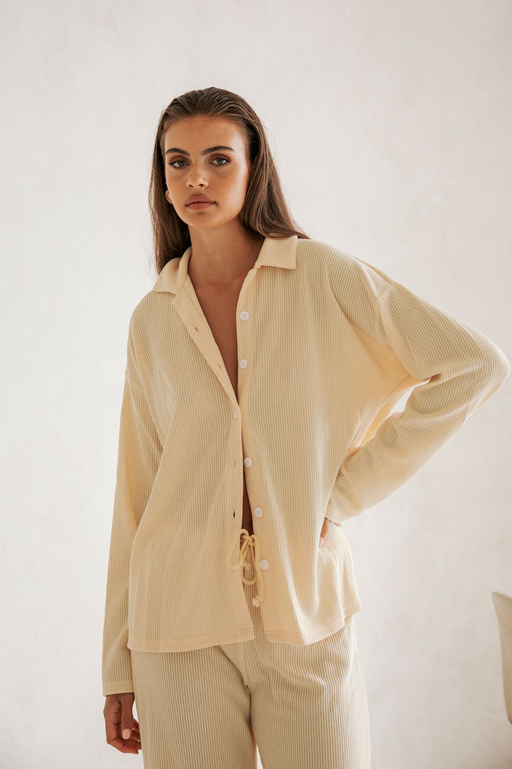Comfortable Creamy Yellow Soft Ribbed Lenni Women's Top