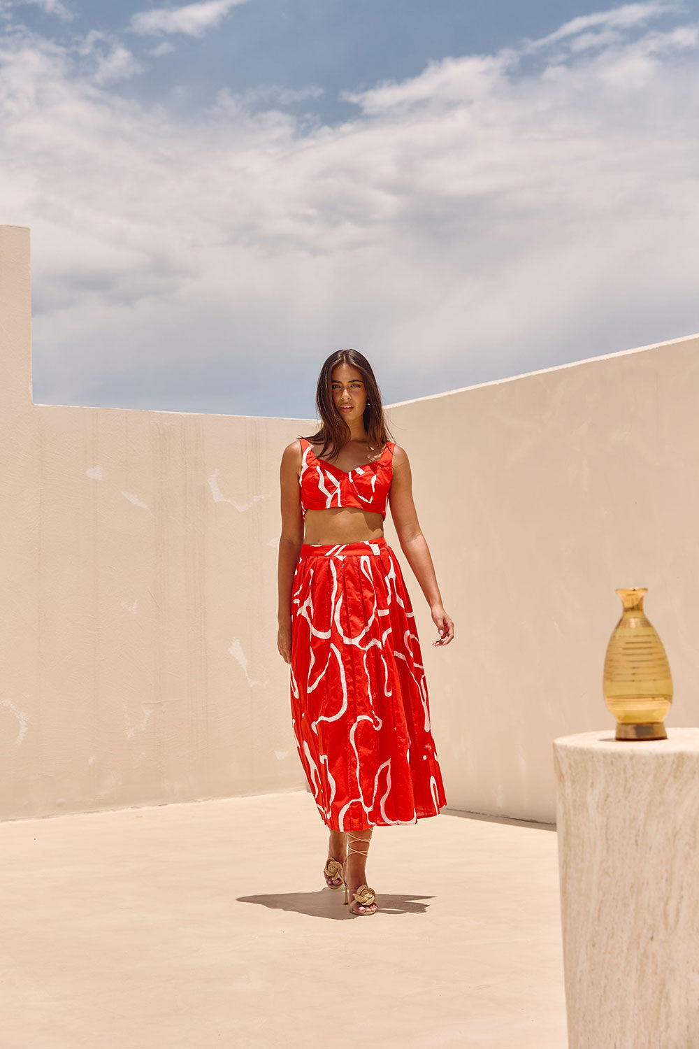 Elegant Evoke Red Natural Cotton Dien Wrap Skirt