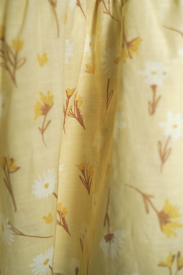 Exclusive Natural Yellow Cotton Floral Print Milota Women's Dress