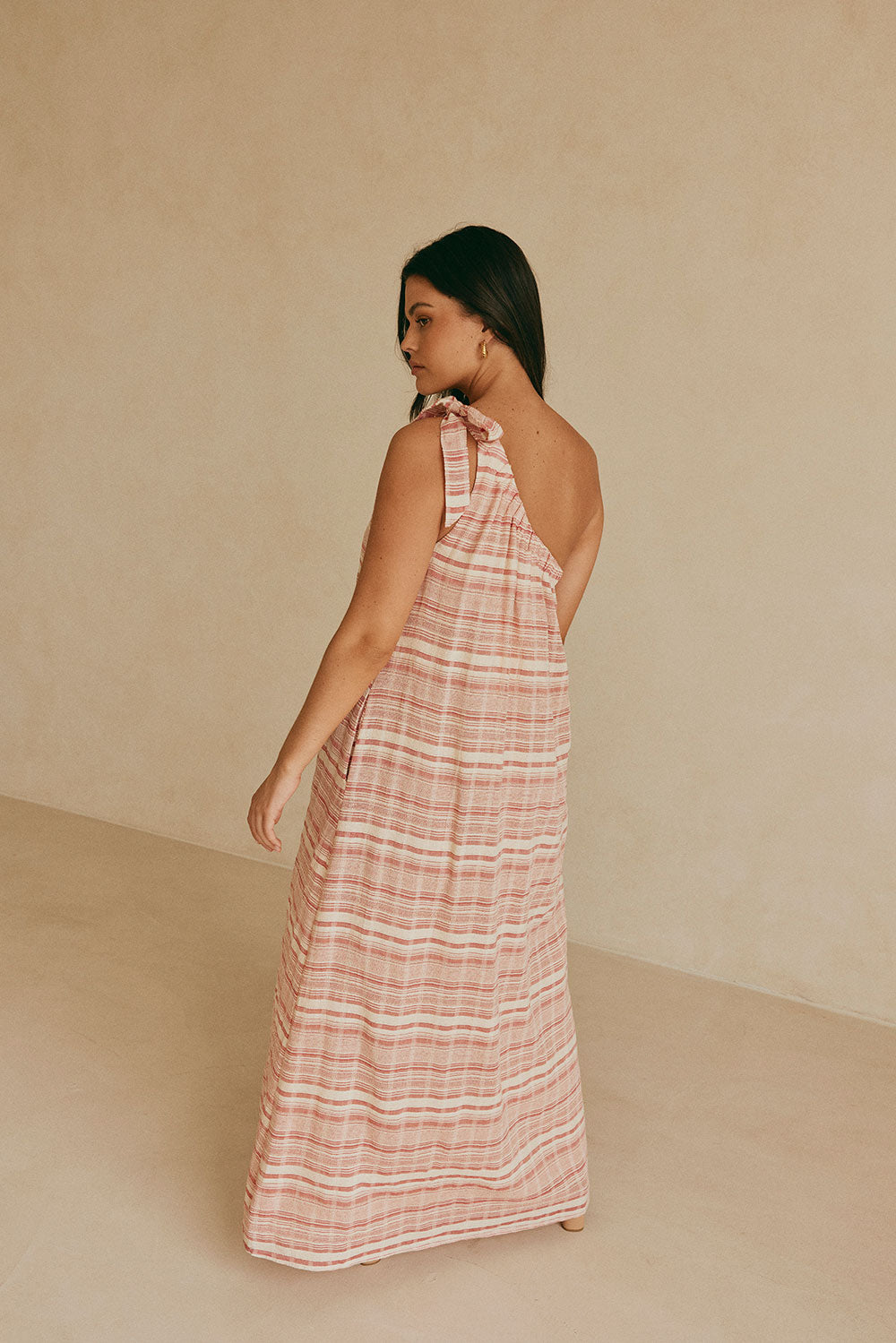 Sabo Exclusive Pink and White Striped Women's Navi Maxi Dress for Vacation