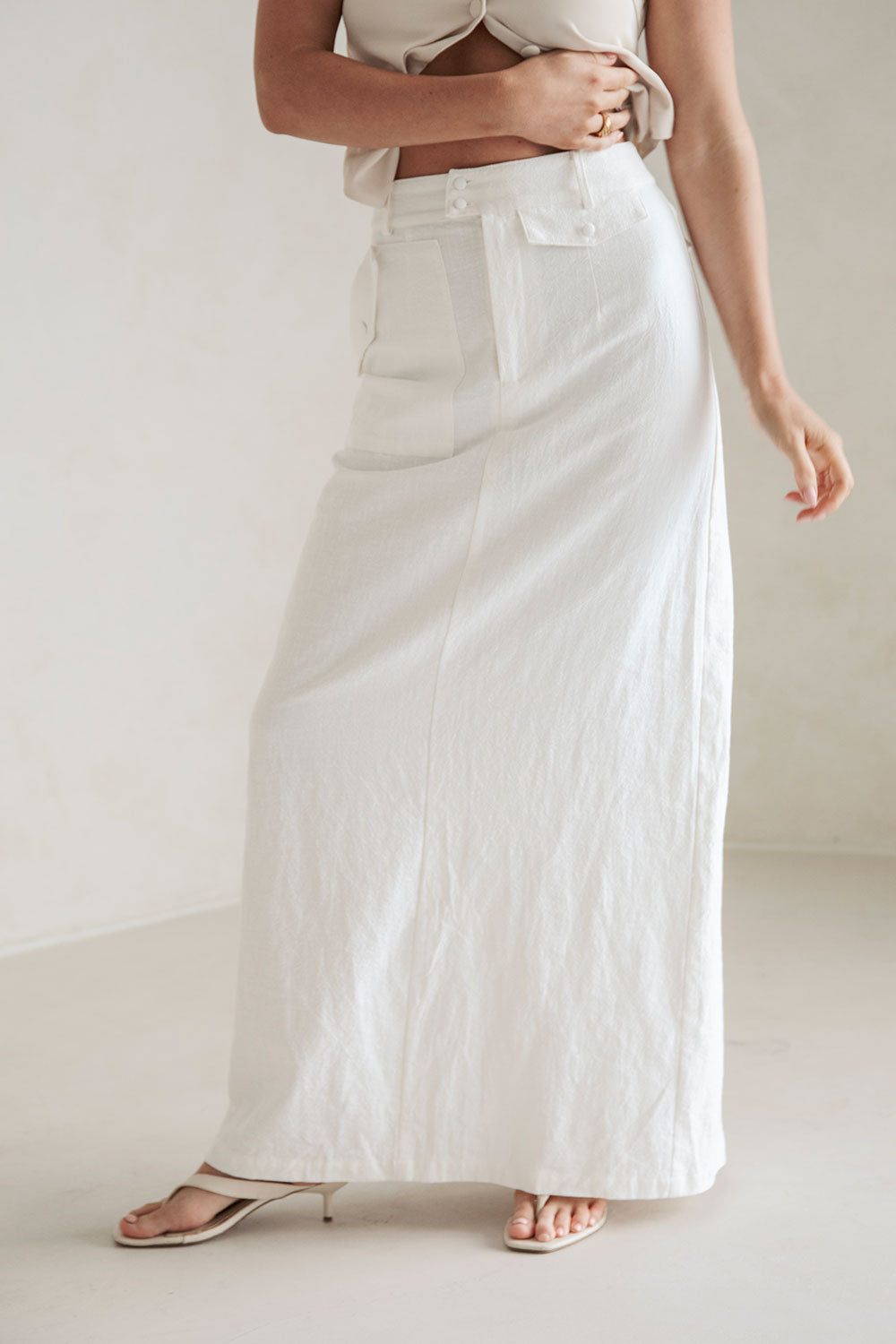 Sabo-Designed White Mahli Maxi Skirt for Trans - Seasonal Styling