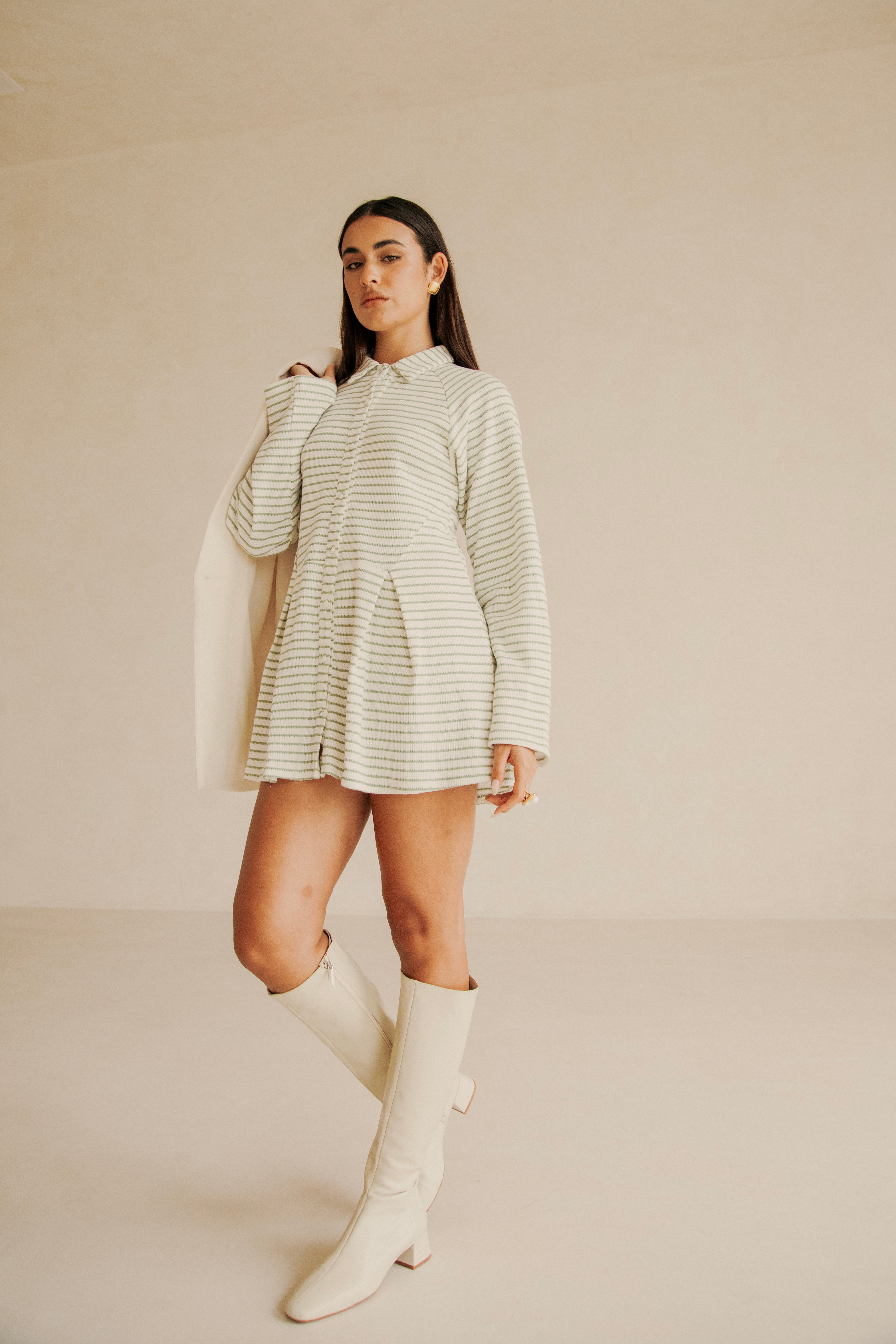 Sabo's Exclusive Mint and Off - White Striped Natural Cotton Blend Myra Dress