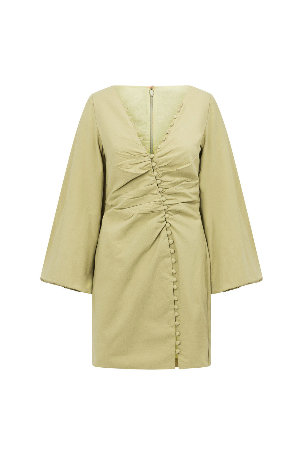 Unique Minna Button Dress in Moss Green with Distinctive Style