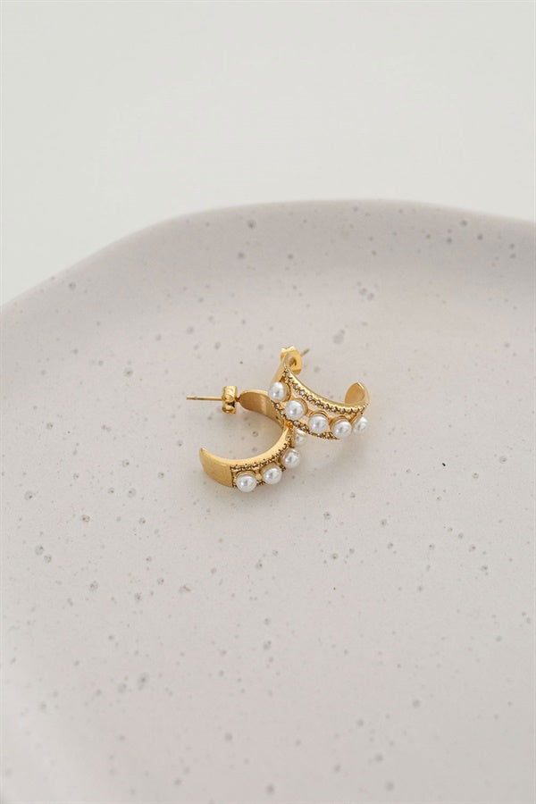 Stylish Gold - Toned Pearl and Gemstone Detailing Hoop Earrings for Stacking