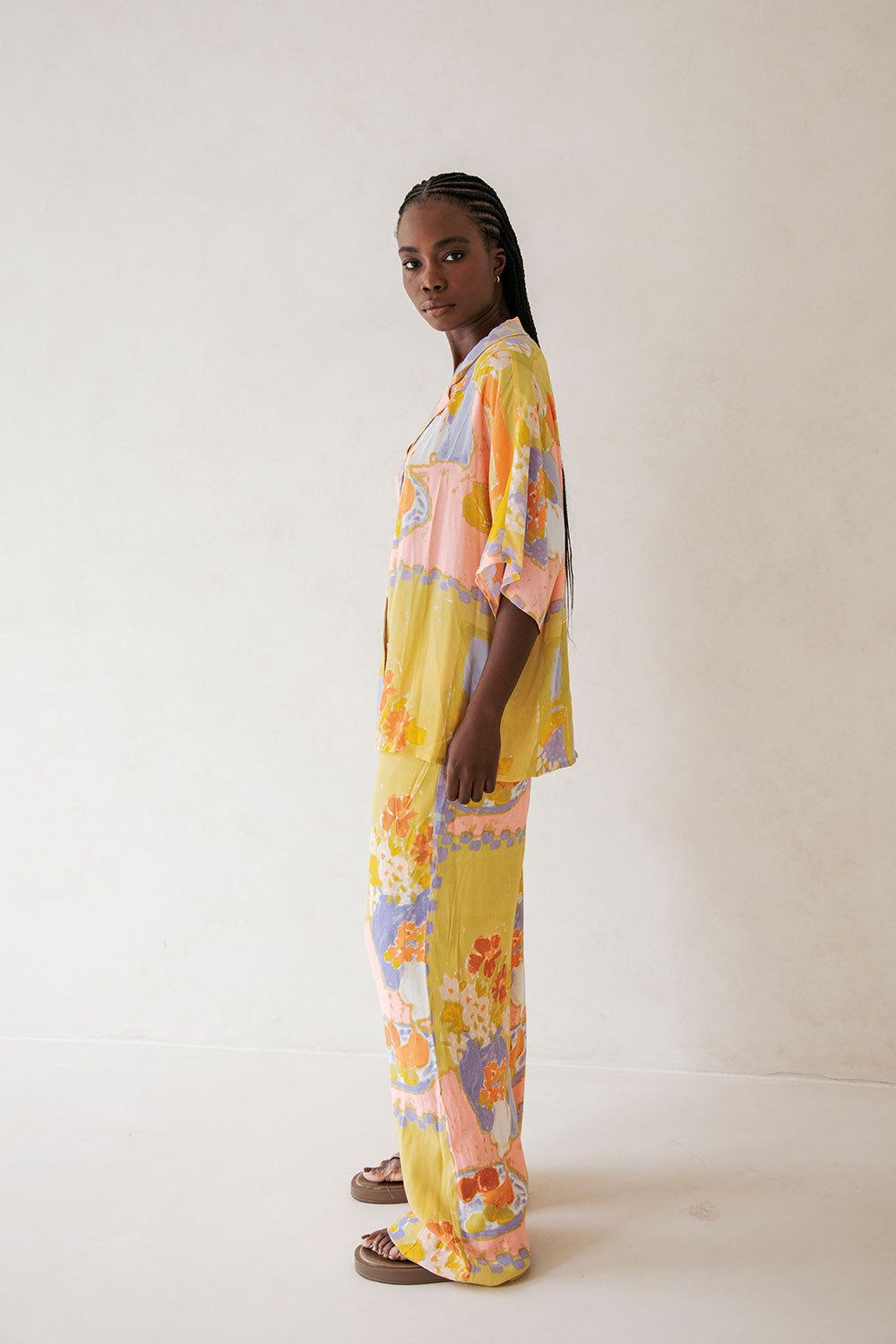Morning Peach Print Relaxed Resort-Style Chey Top