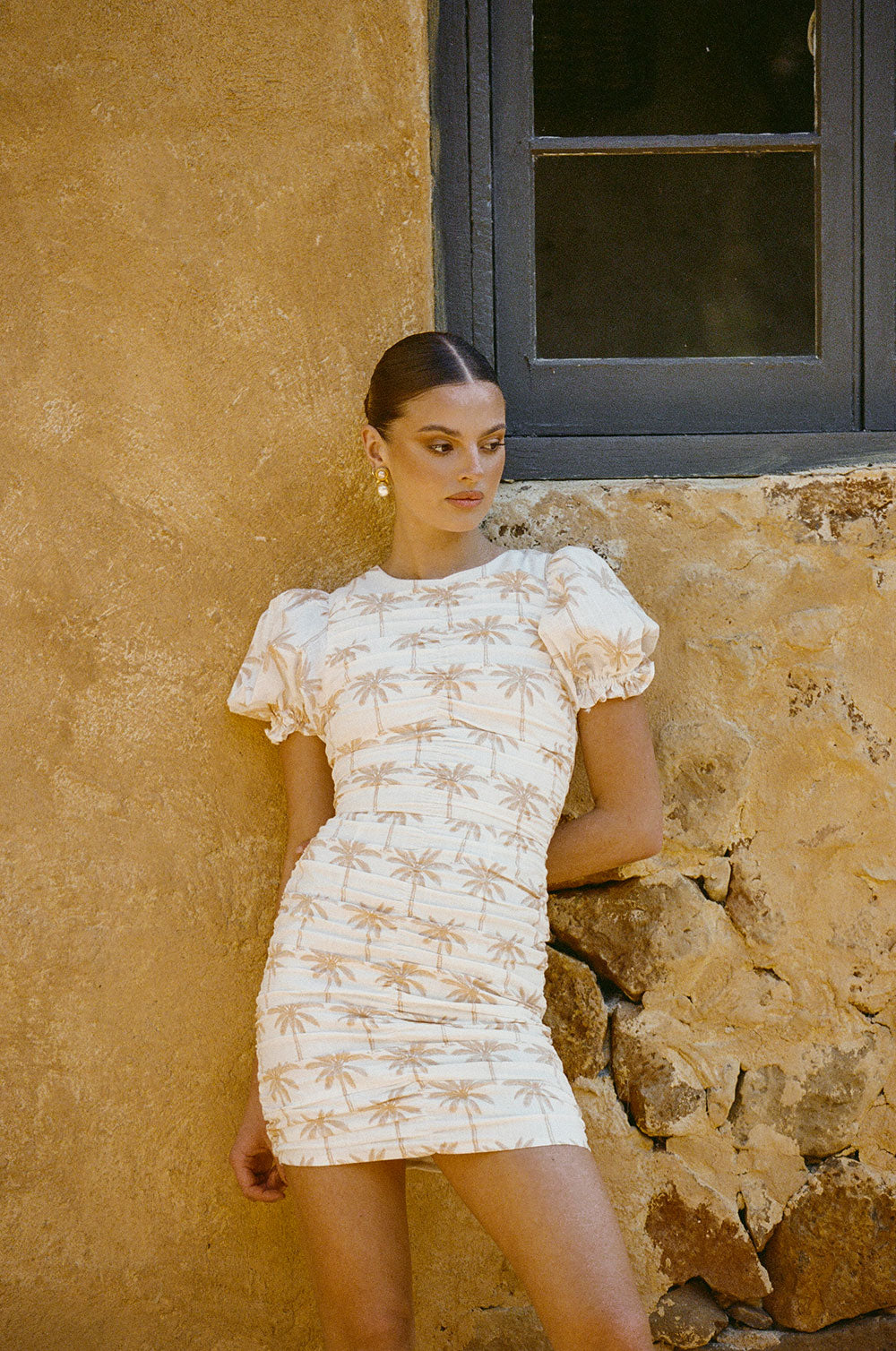 Exclusive Orian Cotton Dress with Palm Print