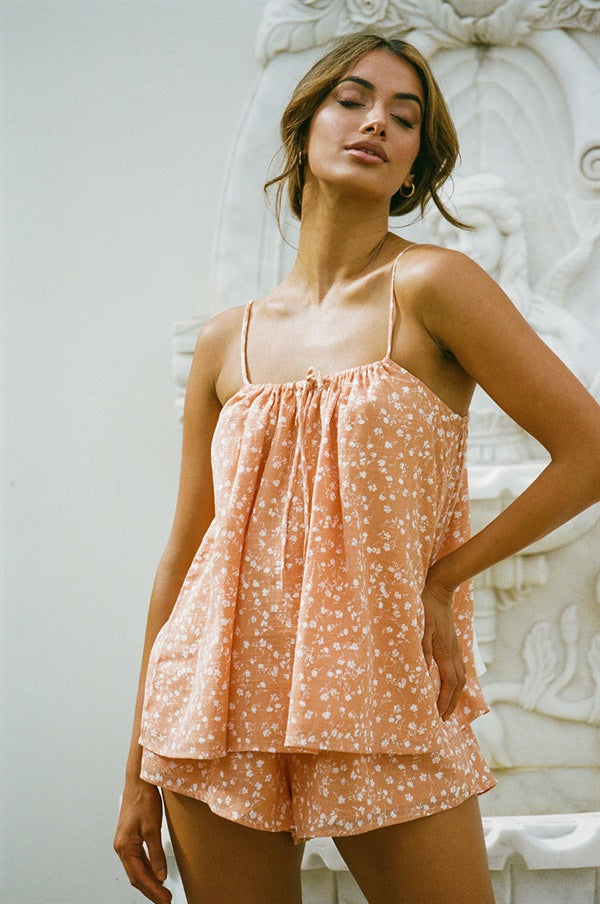 Stylish Orange Kimora Cotton Top with Exclusive Floral Print