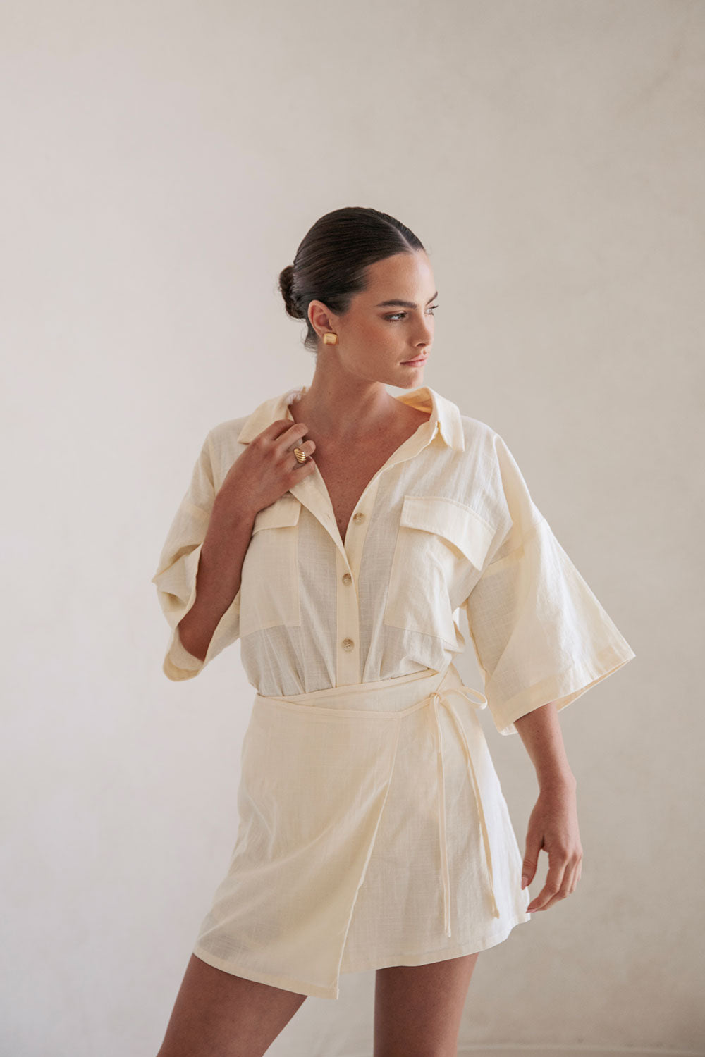 Buttery Yellow Structured Natural Cotton Nari Wrap Skirt