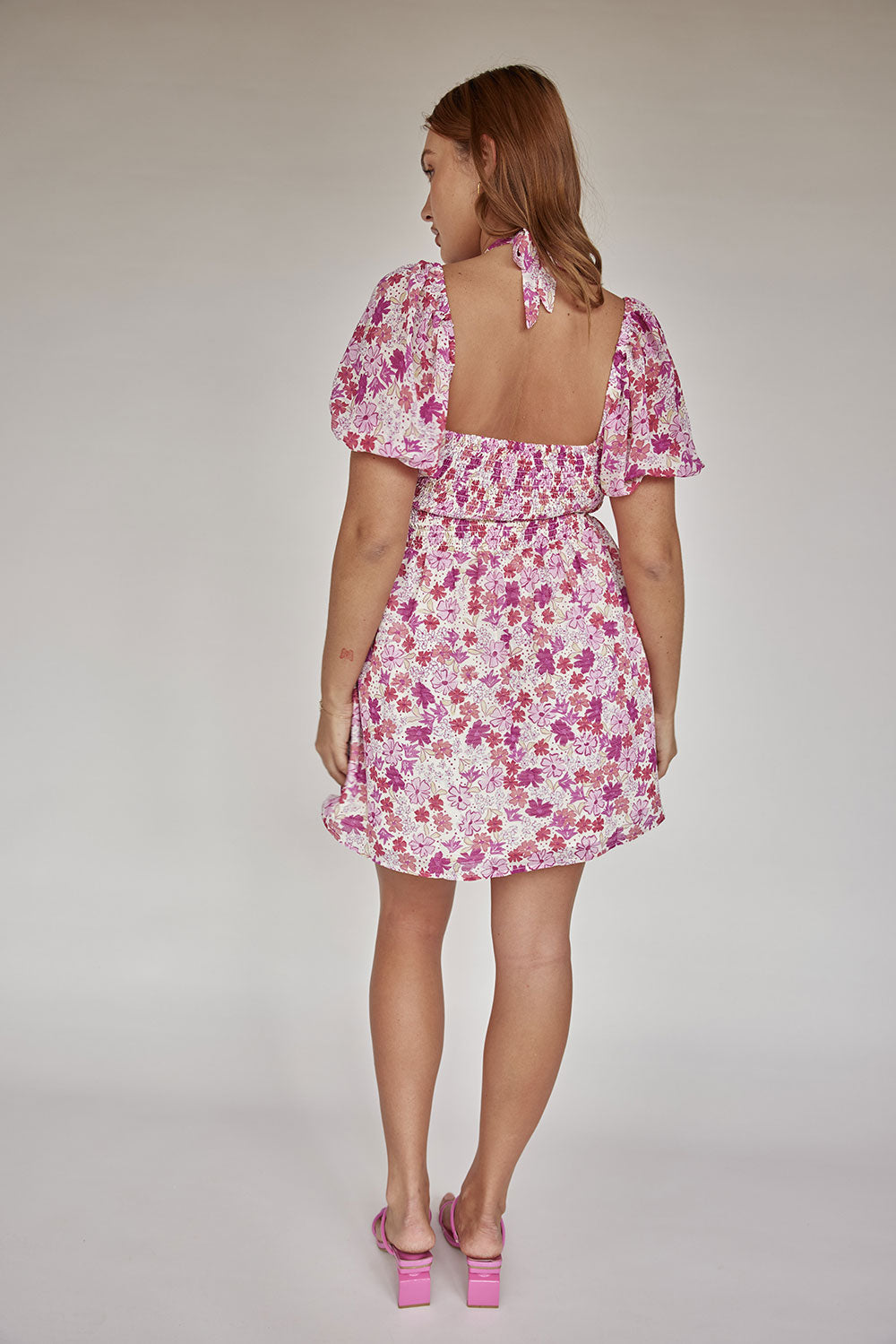 Exquisite Andie Halter Dress with Exclusive Purple Haze Floral Print
