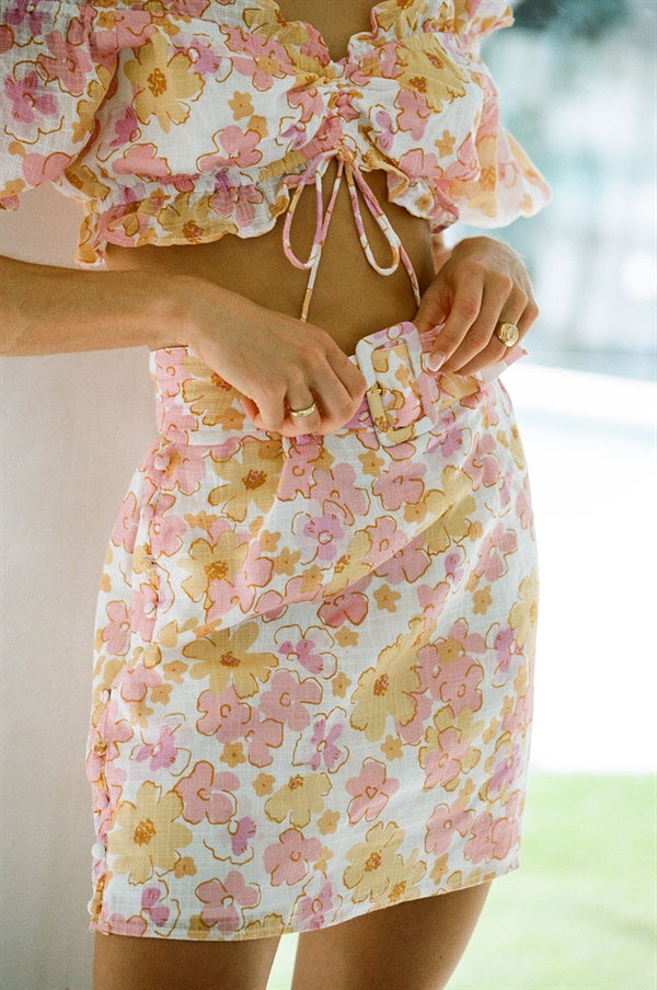 Stylish Cambri Women's Cotton Cheesecloth Skirt with Retro Smudge Print