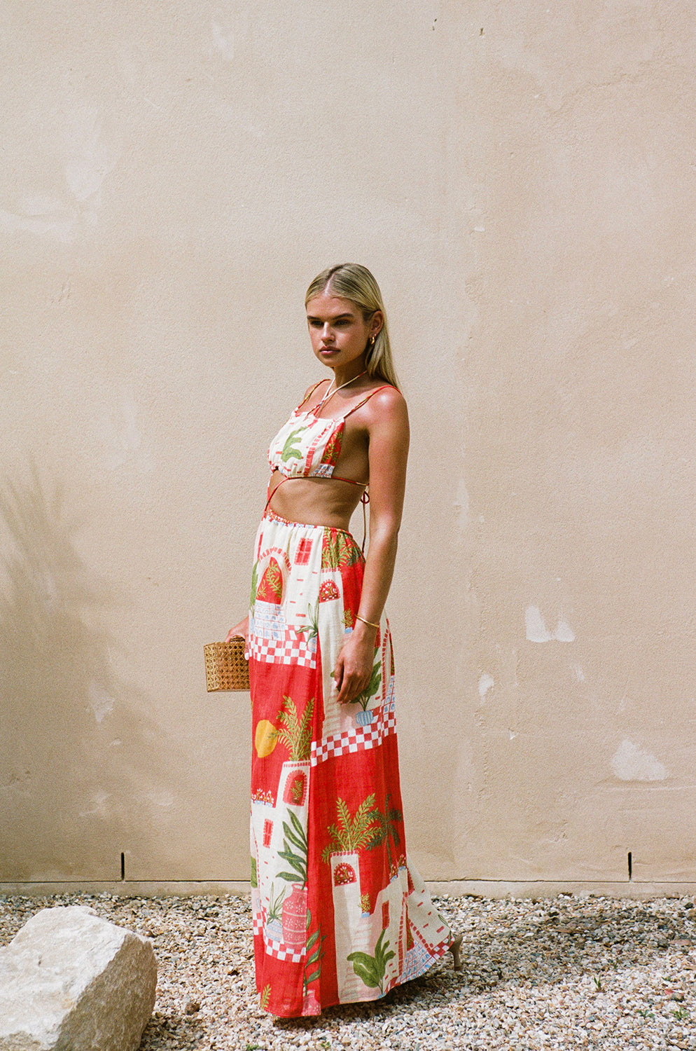 Exclusive Vista Red Backless Fiora Women's Maxi Dress Inspired by Spanish Sunsets