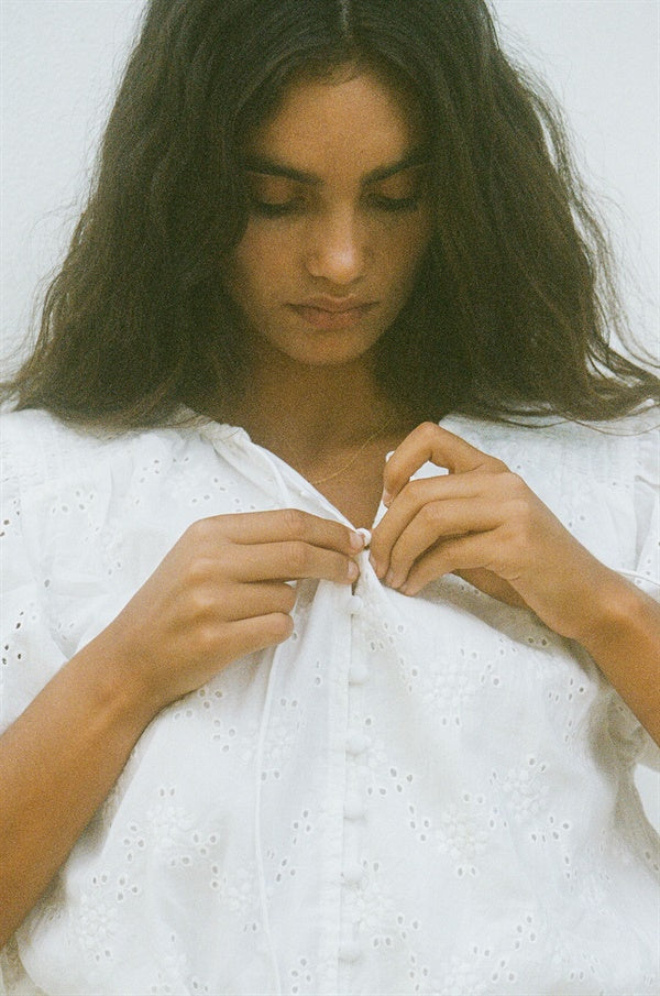 Exquisite Vivi Cotton Dress with Eyelet and Embroidered Details