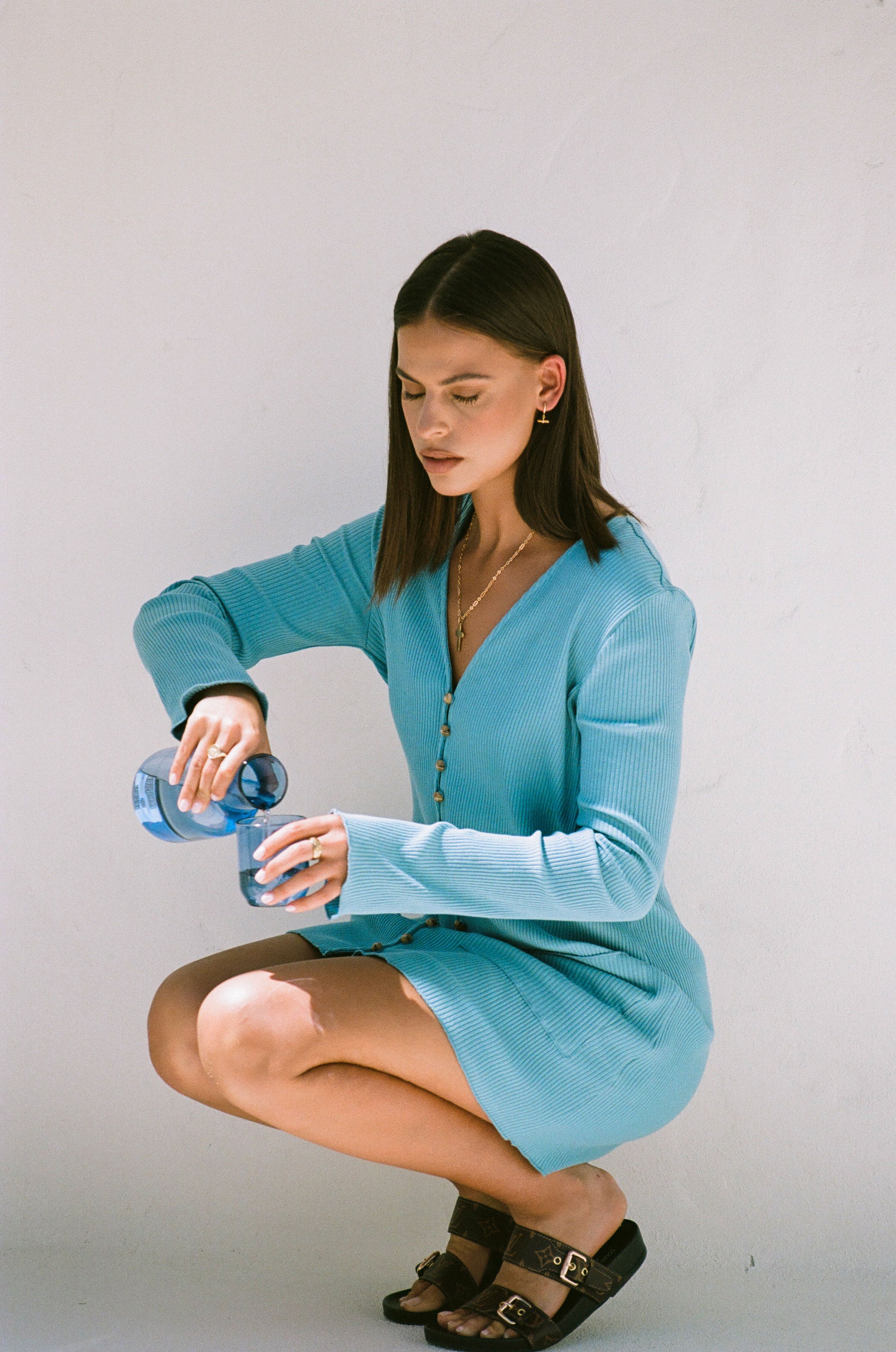 Stylish Blue Ribbed Pax Dress with Unique Design