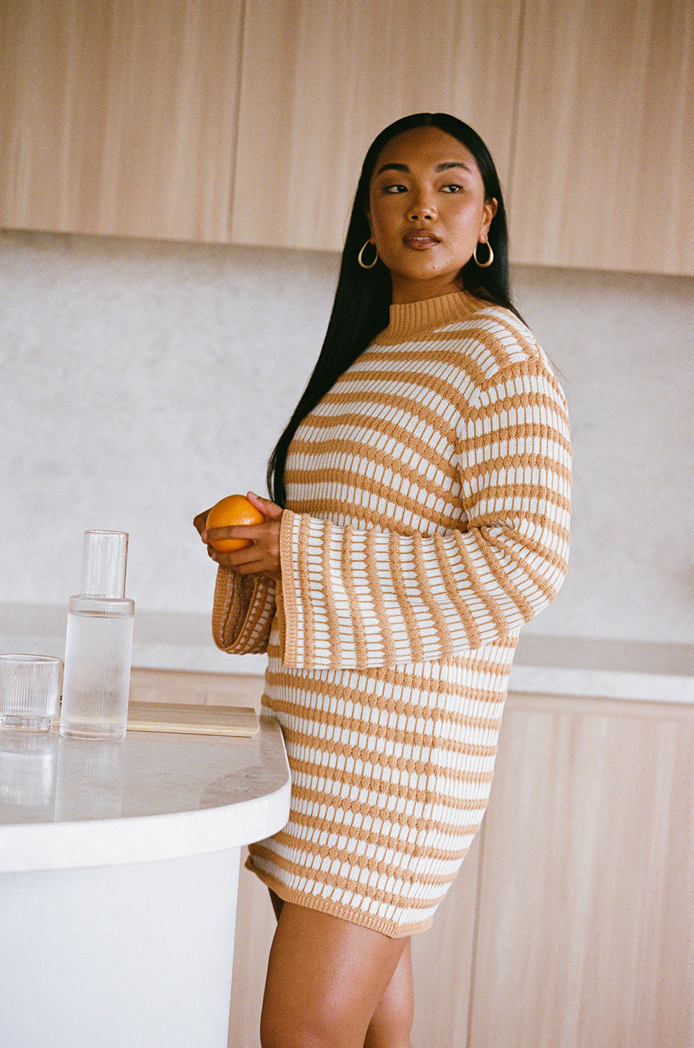 Stylish Morela Honey Stripe Knit Women's Dress - Sample for Size XS
