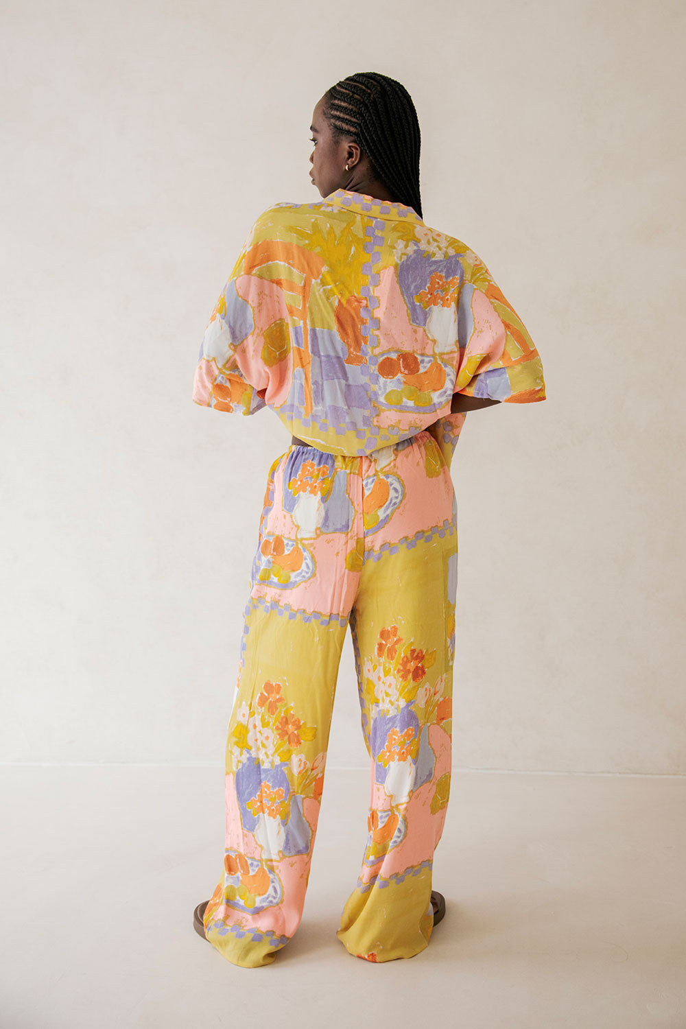 Morning Peach Print Chey High - Waisted Wide - Leg Vacation Pants