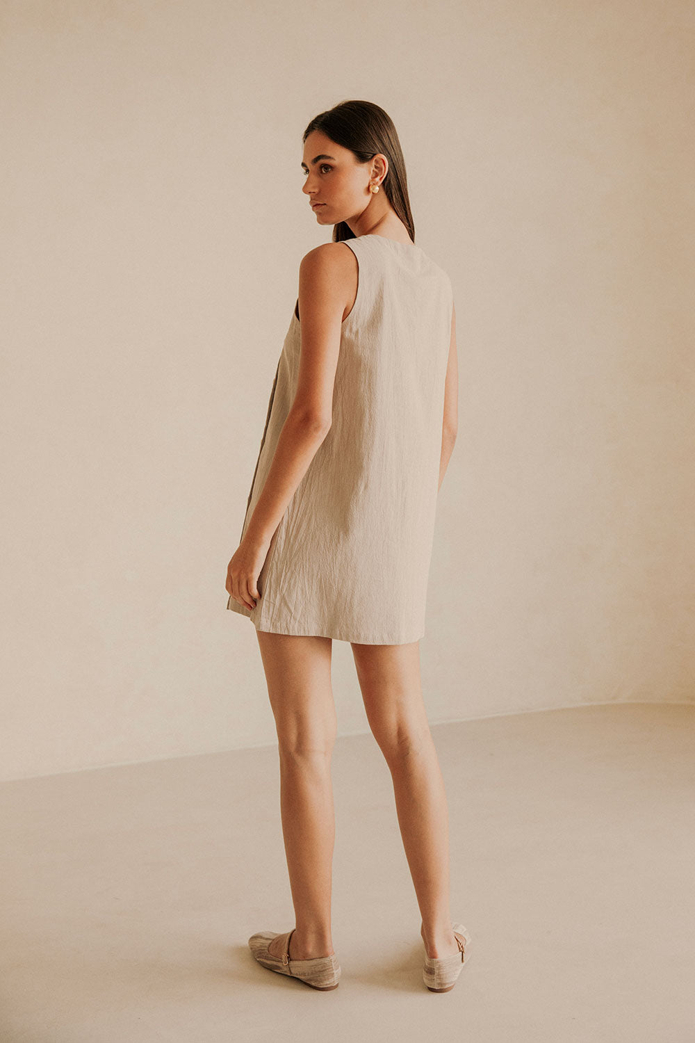 Stone-Hued Natural Cotton Slub Aida Dress for Everyday Wear