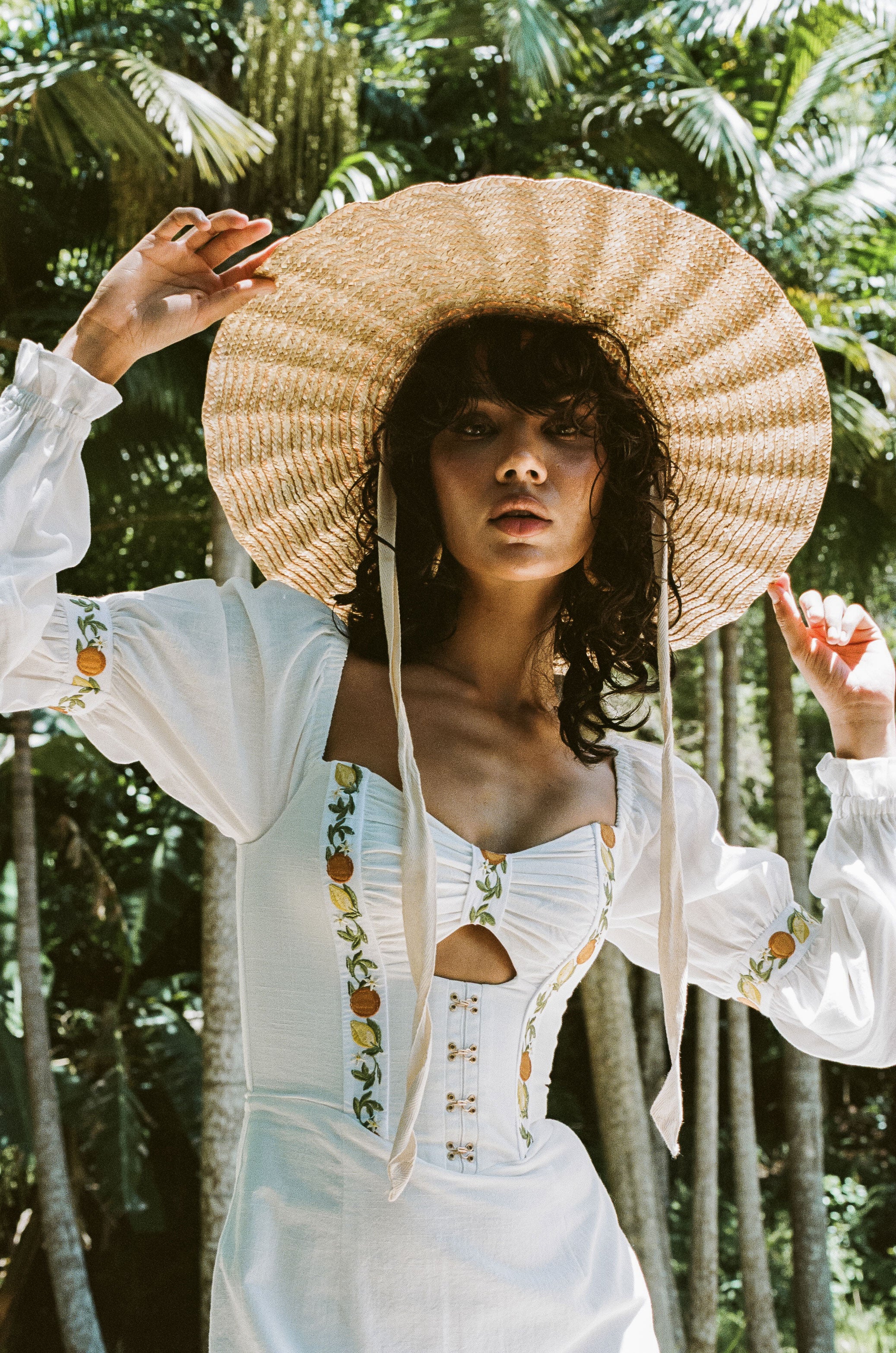 Sabo's Exclusive White Rhodes Dress with Citrus Embroidery for Events