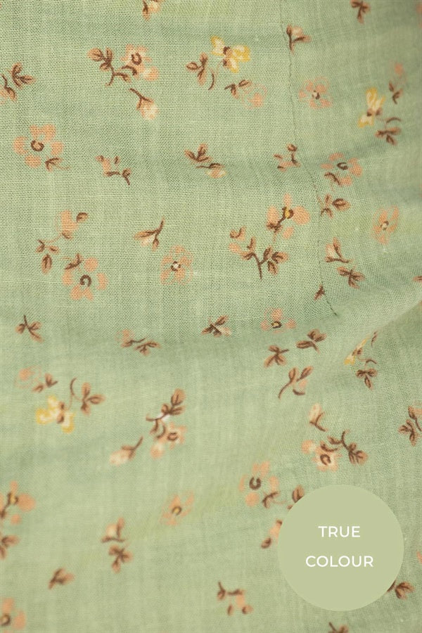Gorgeous Green Raw Cotton Floral High-Waisted Aster Skirt for Night Out