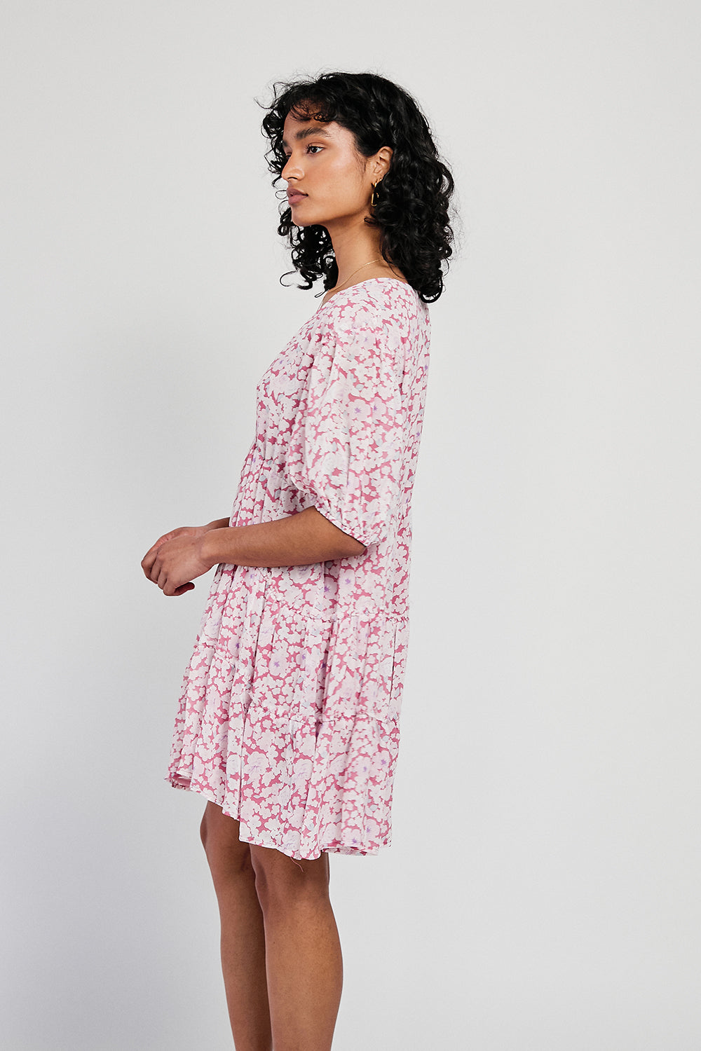 Fashionable Pink Tarelle Women's Dress with Floral Print
