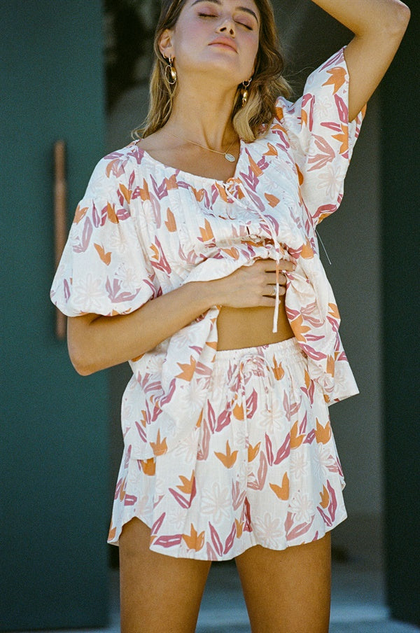 Sabo's Exclusive Floral Leta Shorts in Peachy Hue