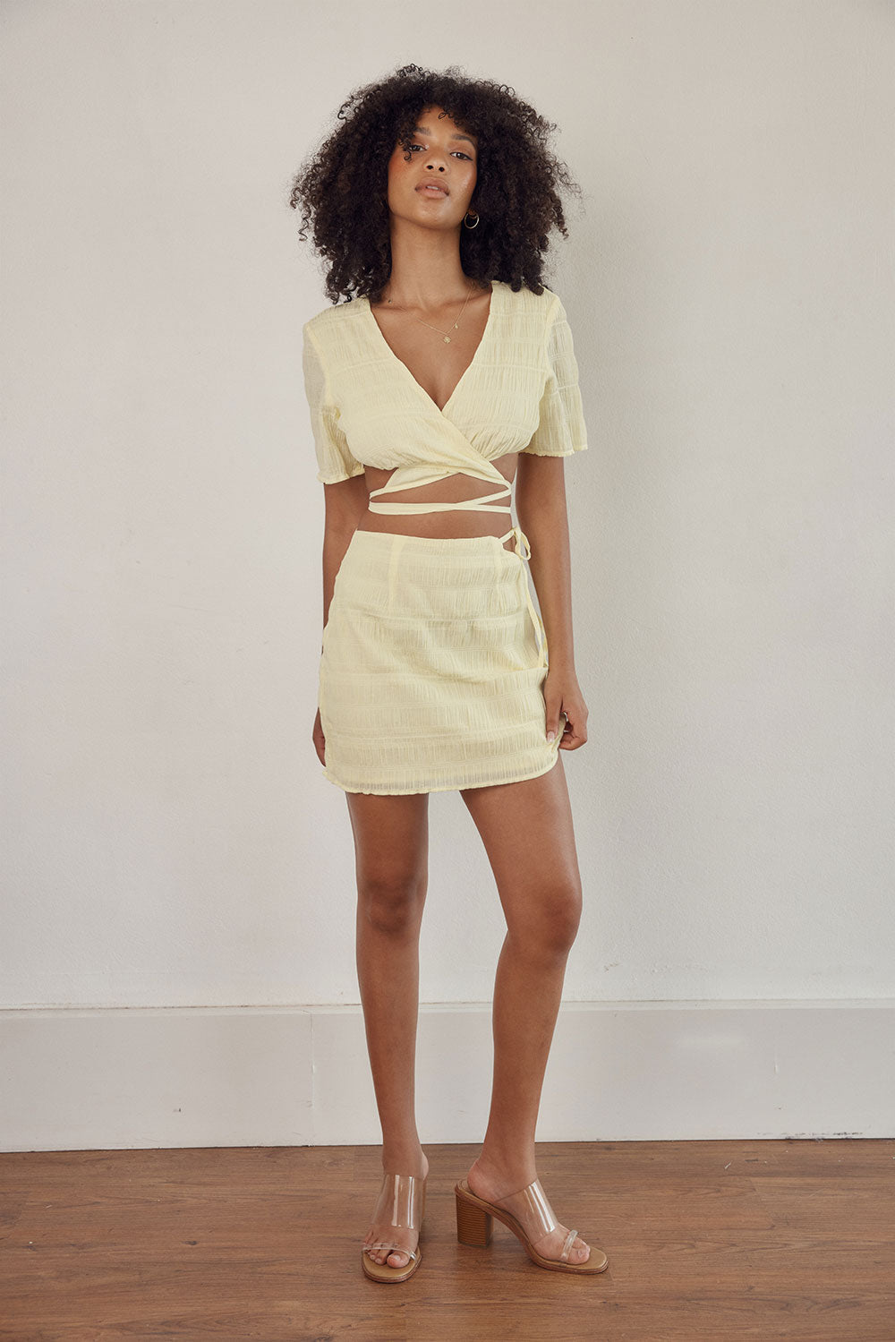 Sabo's Exclusive Soft Yellow Lightweight Cotton Blend Mattie Wrap Top