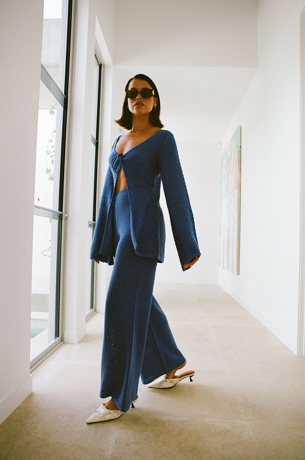 Royal Blue Soft Woven Cotton Blend High Waisted Kaleigh Flared Pants