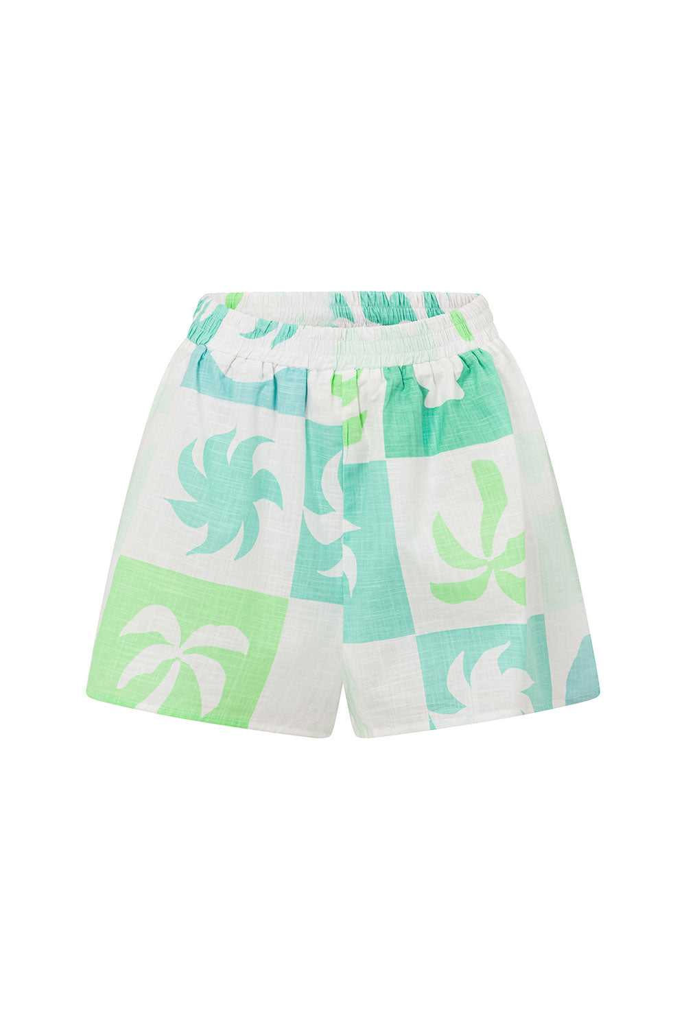 Seona Palm Tile Breeze High - Quality Natural Cotton Slub Shorts
