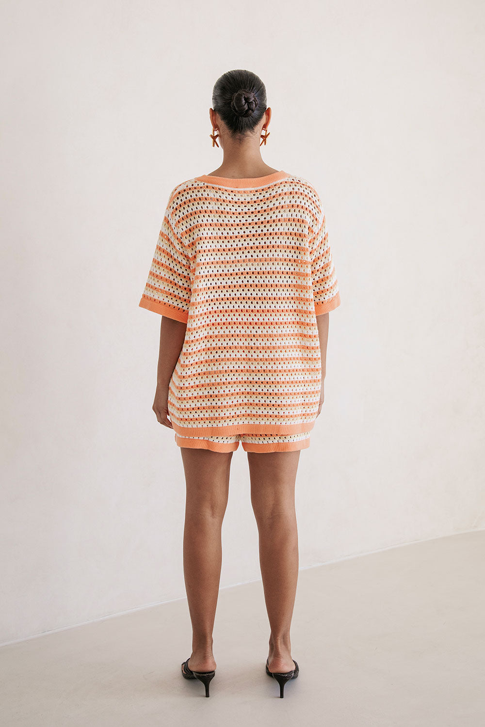 Stylish Orange Chantel Knit Top with Vintage Flair