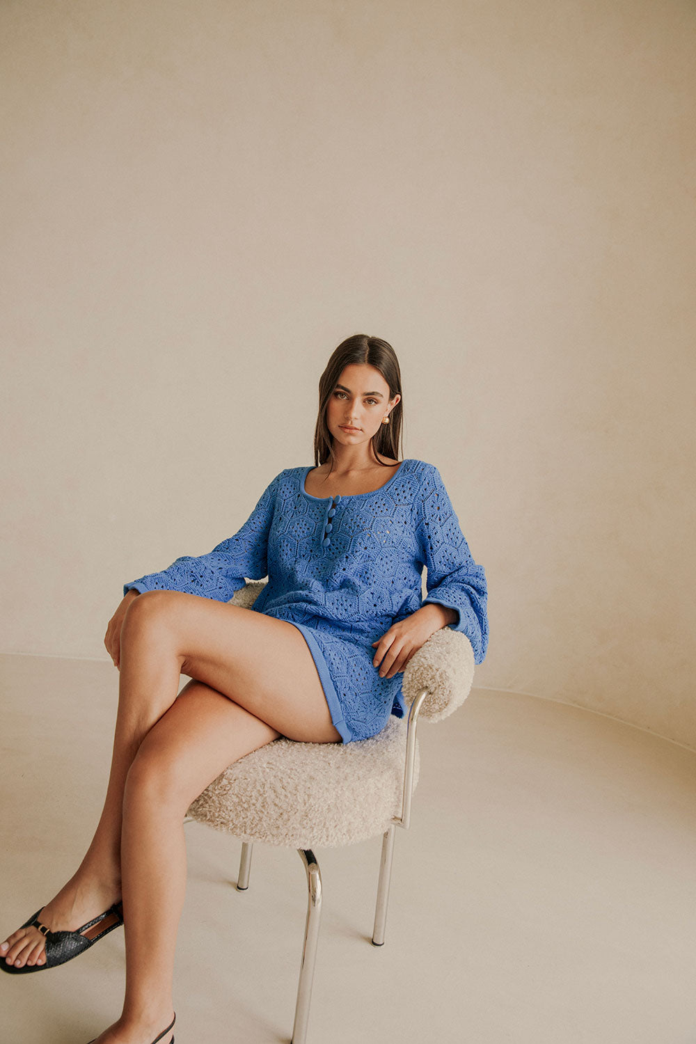 Stylish Alivia Women's Cotton Diamond Knit Top in Blue